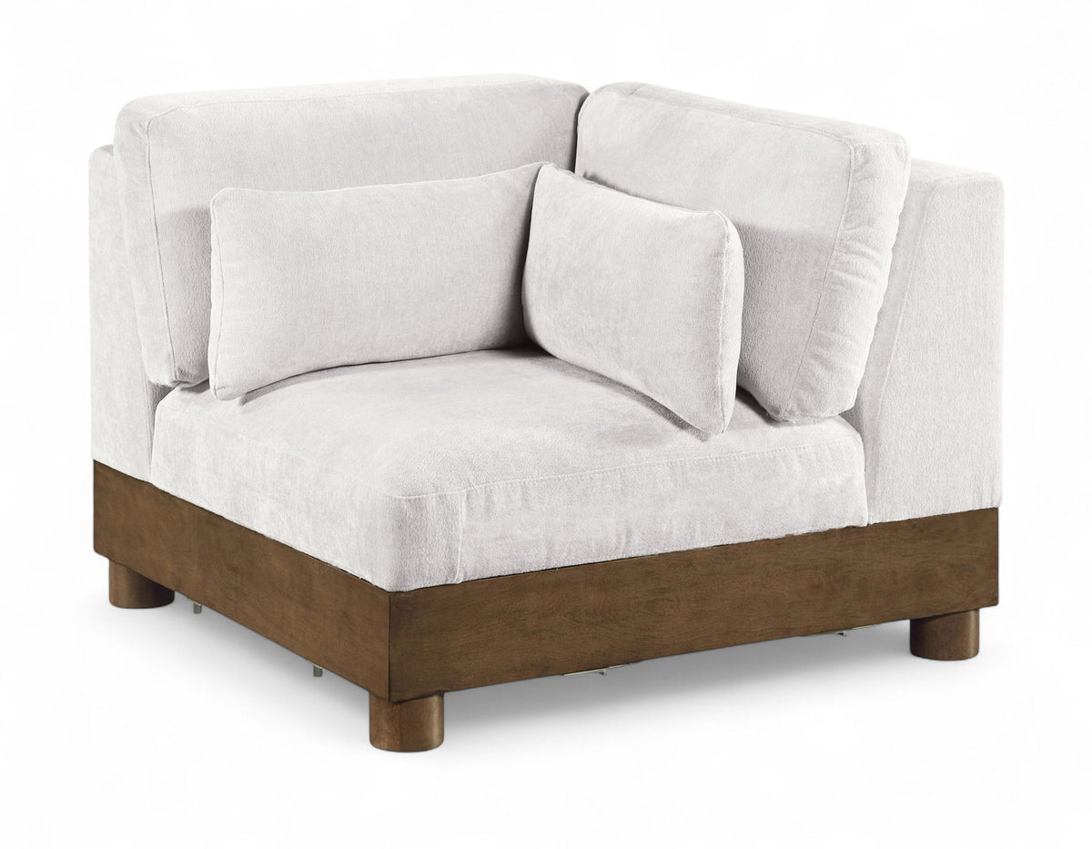 Turin - Chenille Fabric Upholstered Modular Corner Chair - Walnut Base