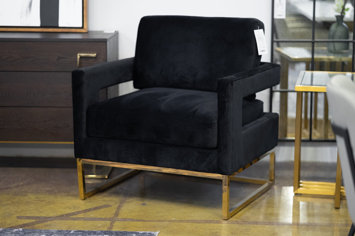 Edna - Modern Black Velvet & Gold Accent Chair