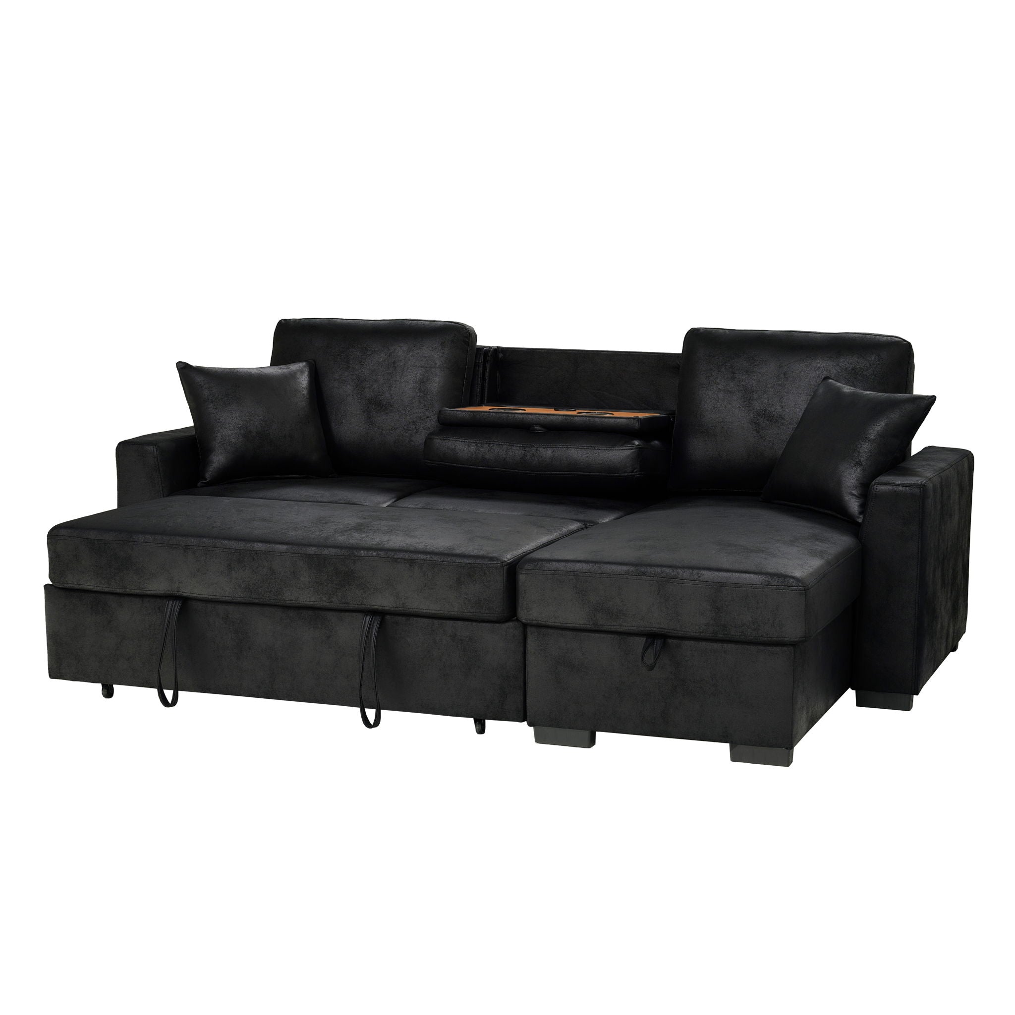 Upholstered Sectional With Pull-Out Bed And Chaise Storage