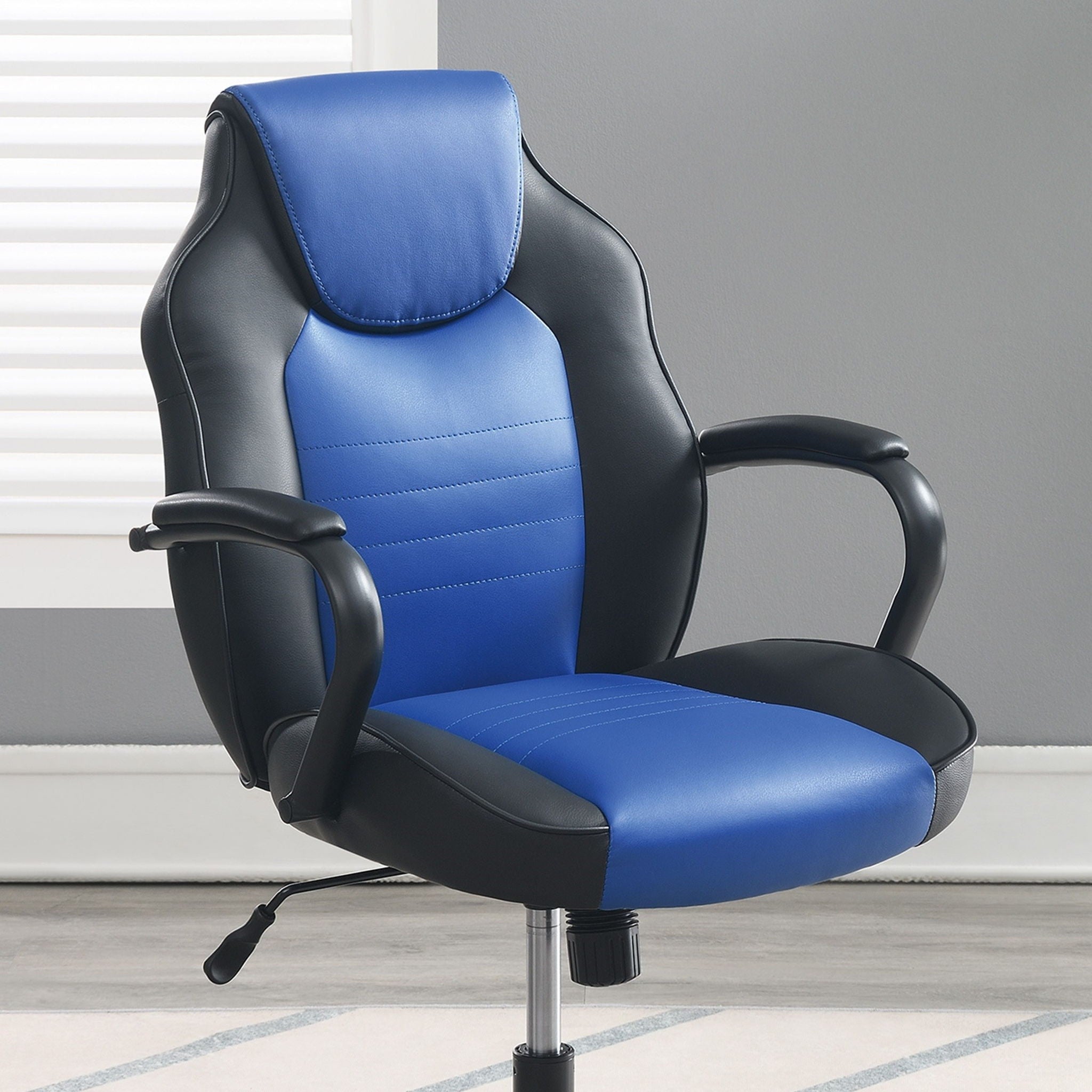 Gaming Office Chair With Adjustable Height Armrests - Black / Black / Blue / Blue