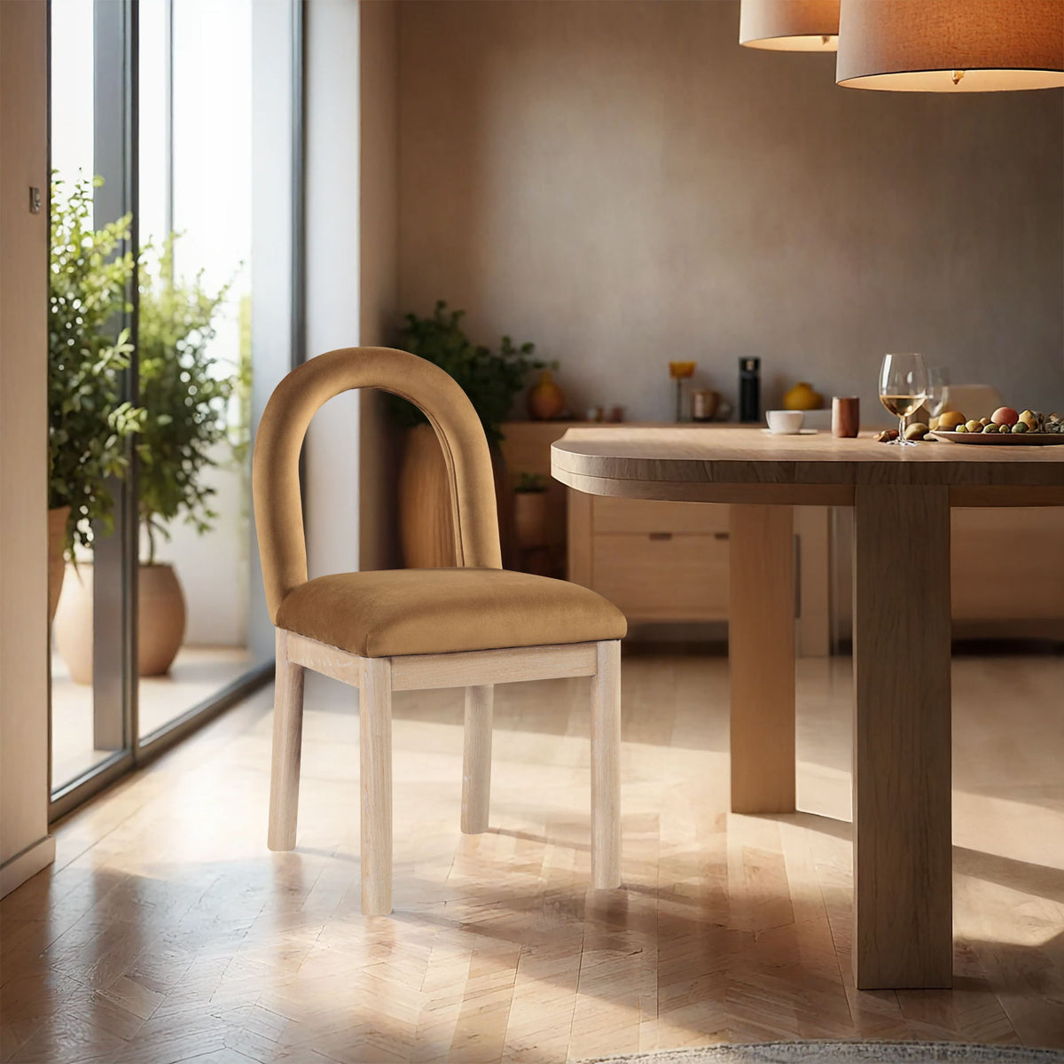 Conrad - Velvet Dining Chair With Natural Legs - Saddle