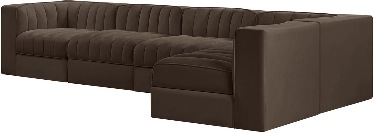 Rummi - Velvet Performance Fabric Upholstered 5 Piece Modular Sectional, L-Shaped (Right)