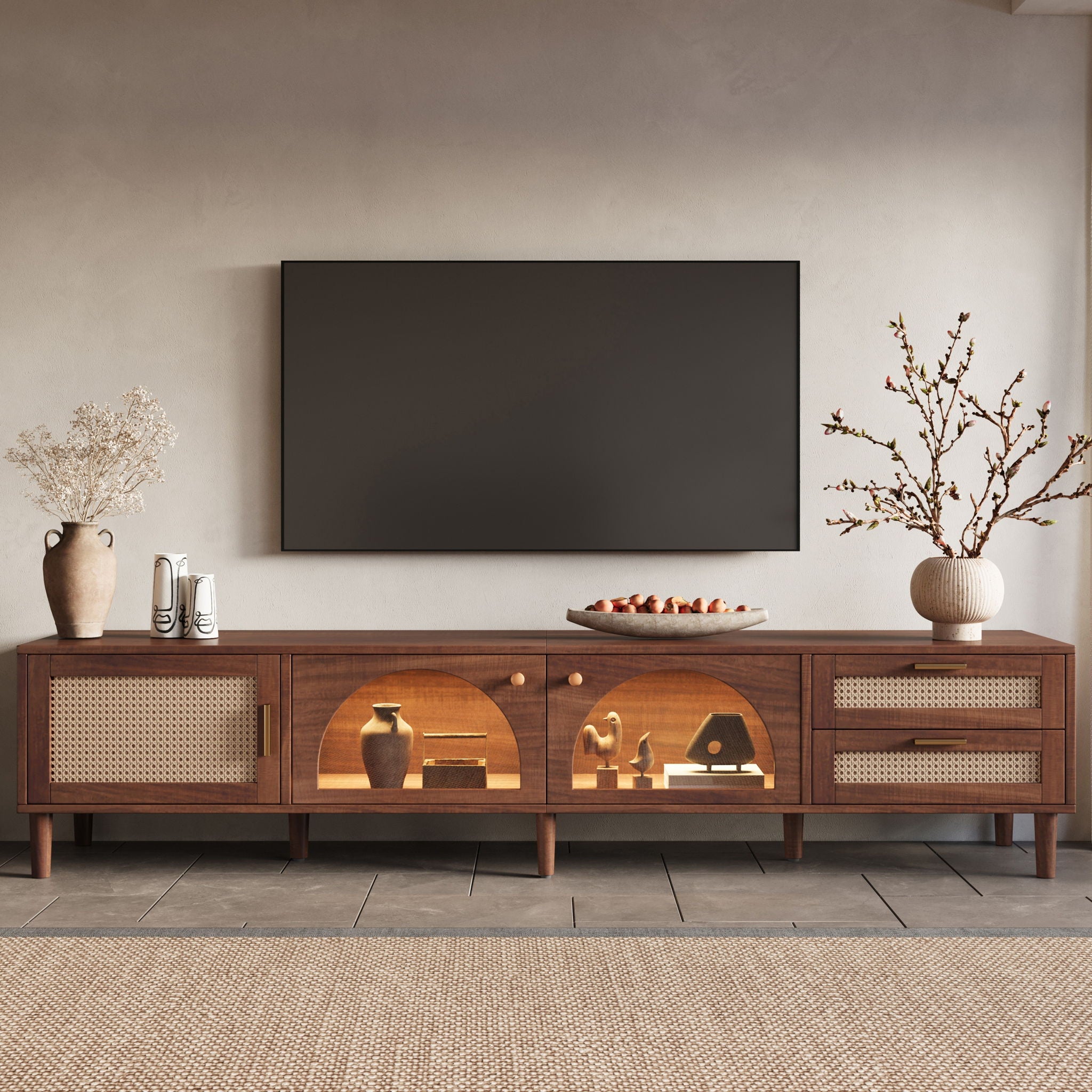 TV Stand For TVs Up To 90", Media Console With App Controlled LED Lights, 2 Drawers & Door Storage - Dark Brown