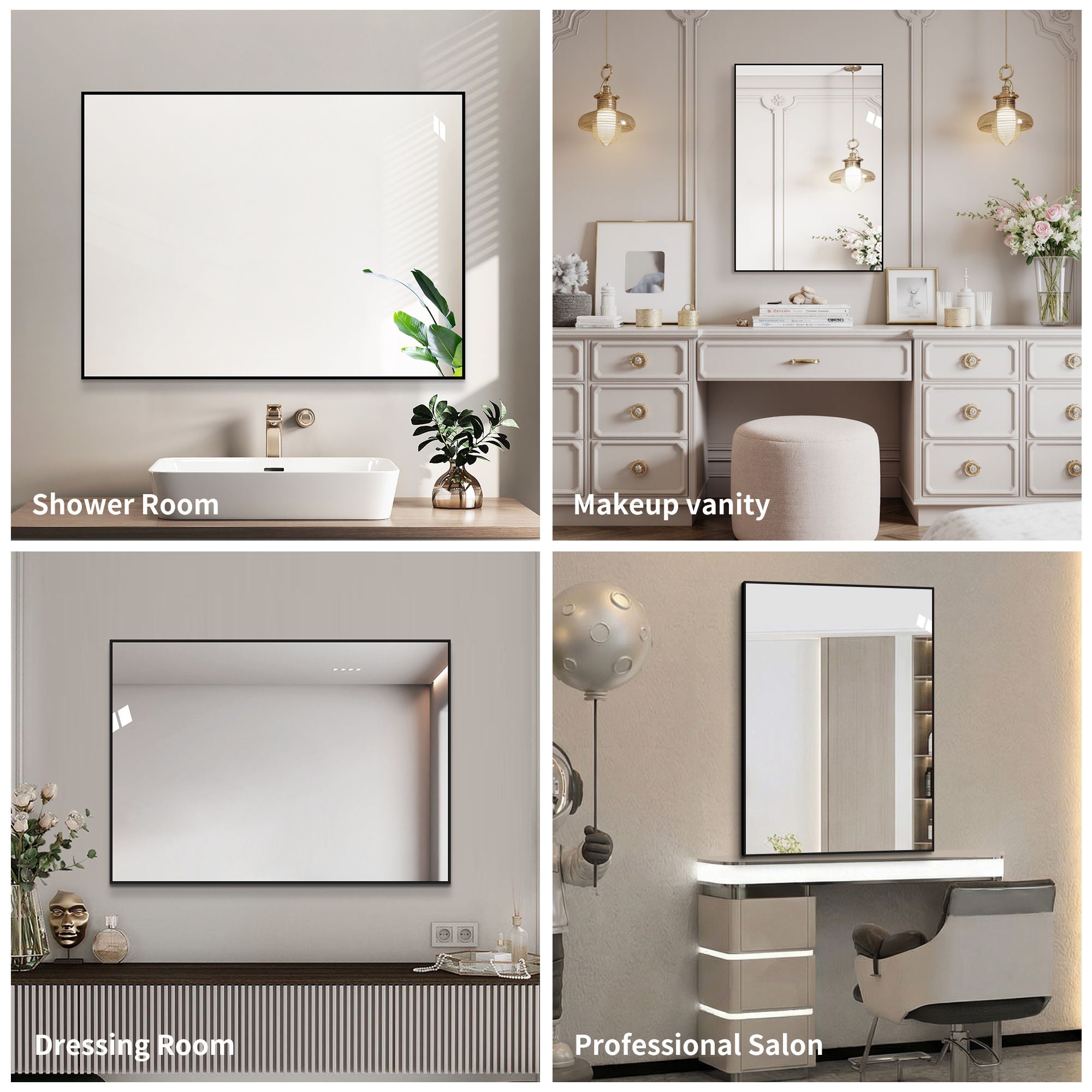 Rectangular Framed Bathroom Wall Mirror, Horizontal Or Vertical Mount