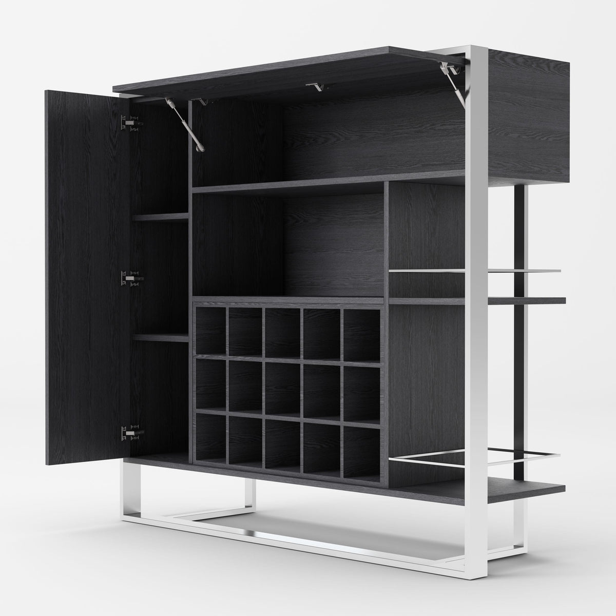 Fauna - Elm Grey & Stainless Steel Wine Cabinet