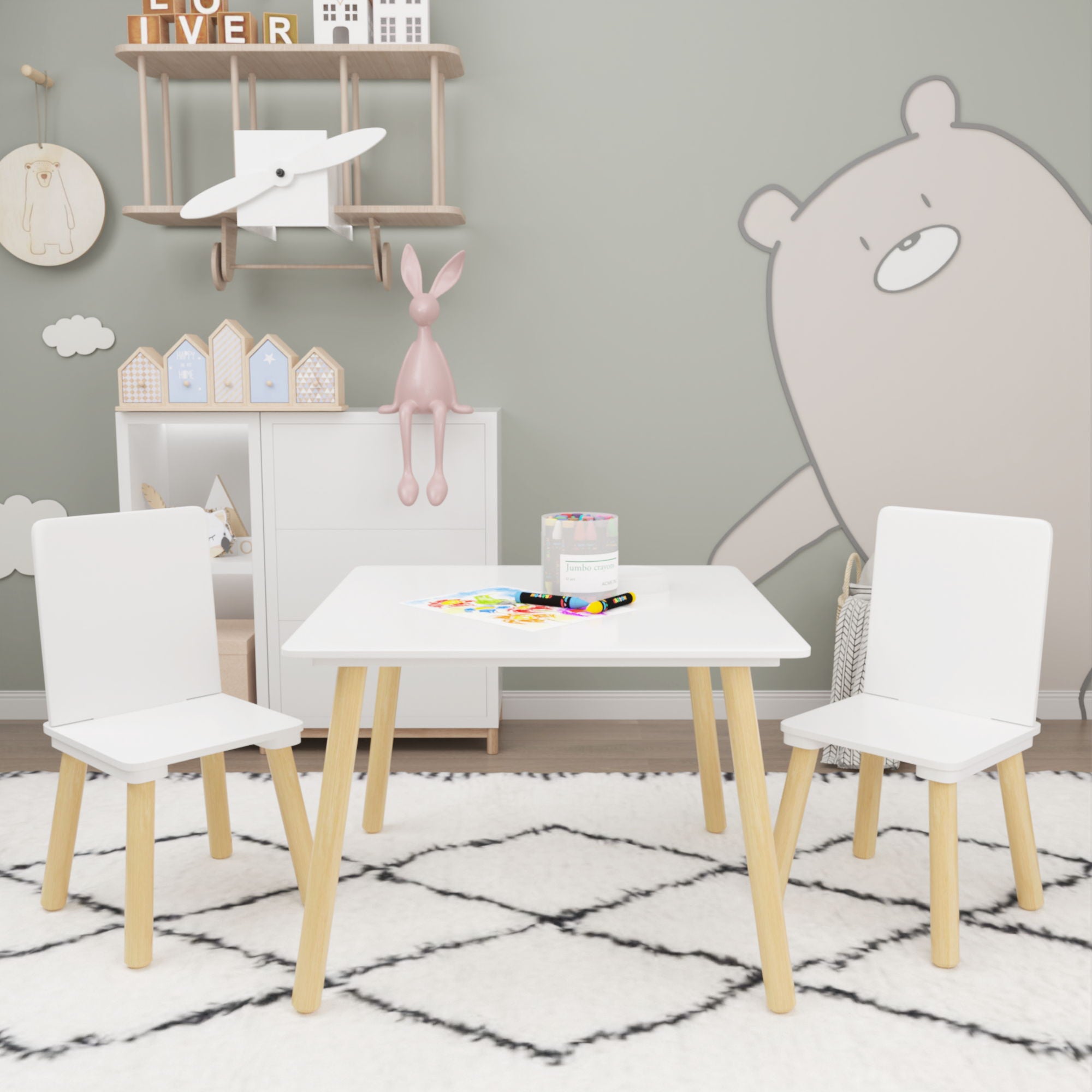 Kids Table And 2 Chairs Set, 3 Piece Toddler Activity Play - White