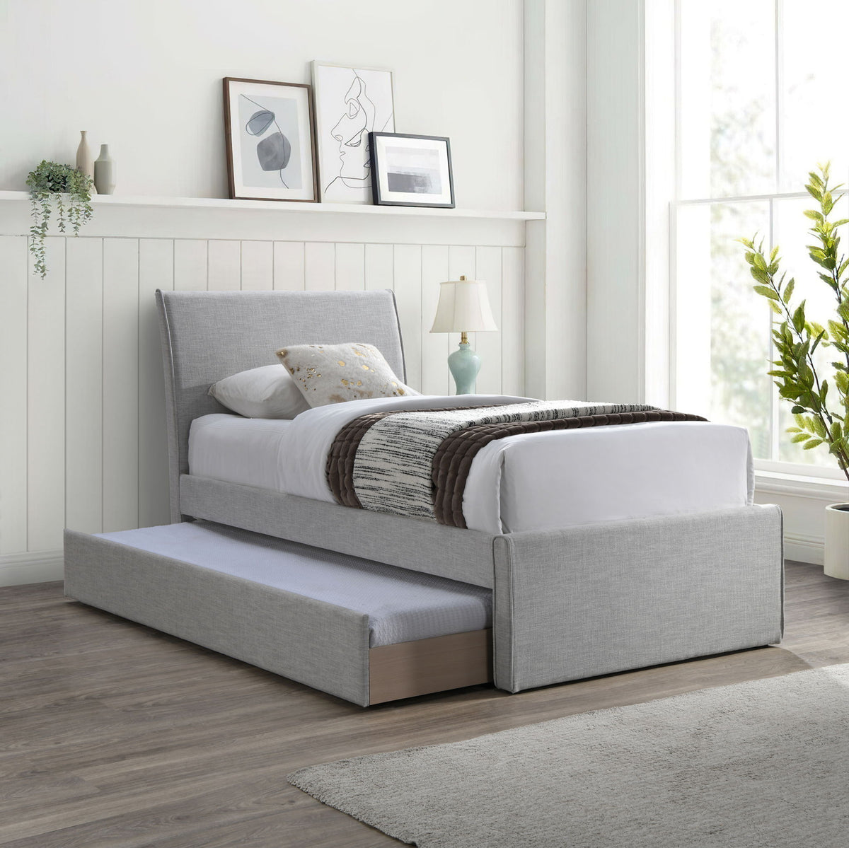 Myles - Linen Twin Trundle Bed