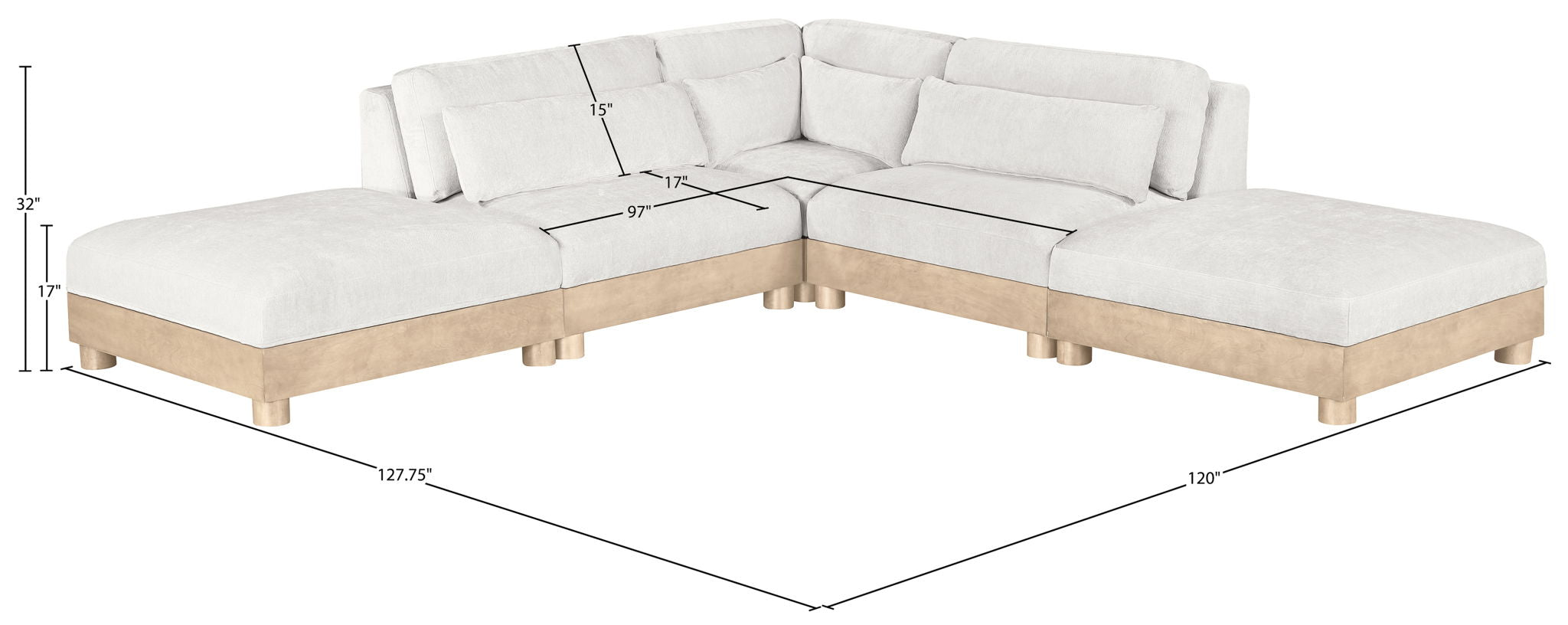 Turin - Chenille Fabric Upholstered Modular Sectional - White