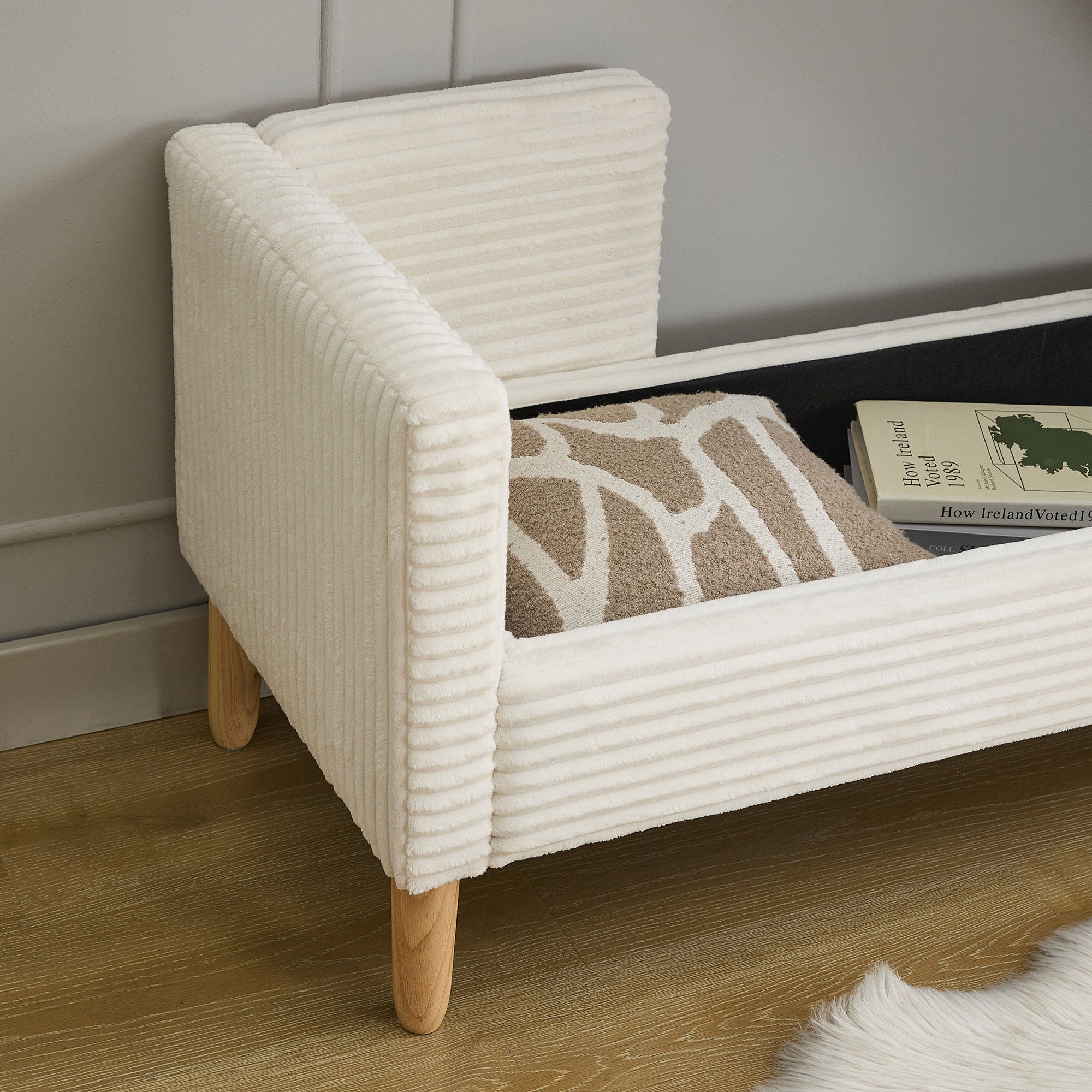 Upholstered Corduroy Flip Top Storage Bench For Living Room