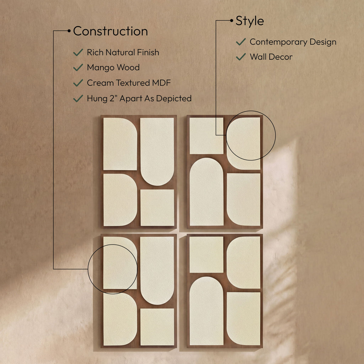 Icon - Mango Wood 4 Piece Wall Art
