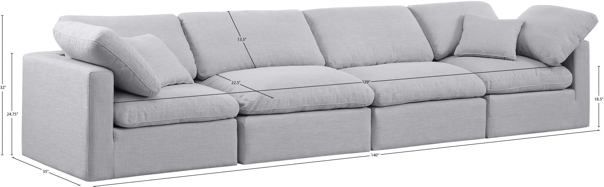 Indulge - Linen 4 Seat Modular Sofa