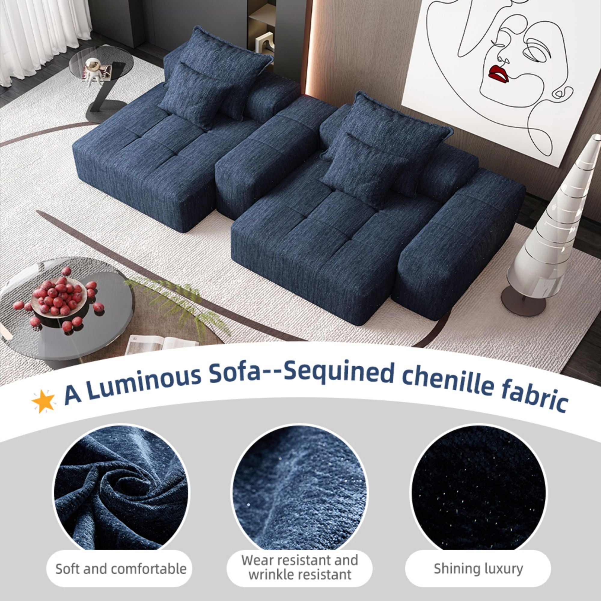 Modern Oversized Diy Combination Modular Sectional Sofa & Pillows