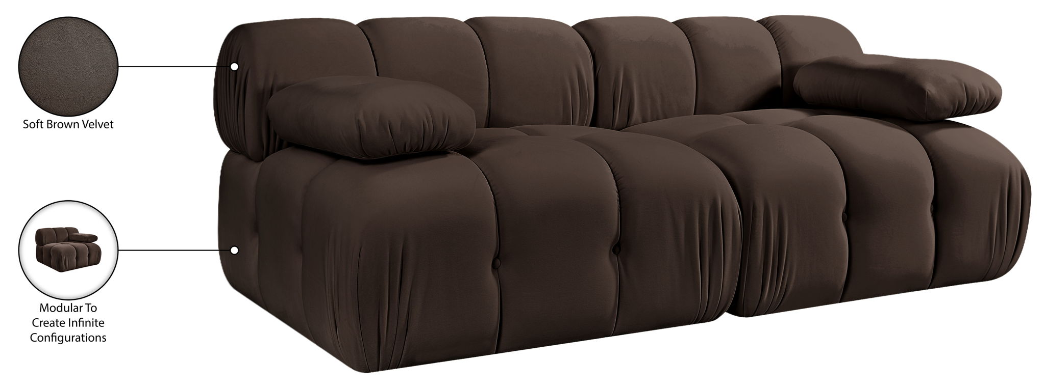 Orin - Velvet Performance Fabric Upholstered 2 Piece Modular Sofa