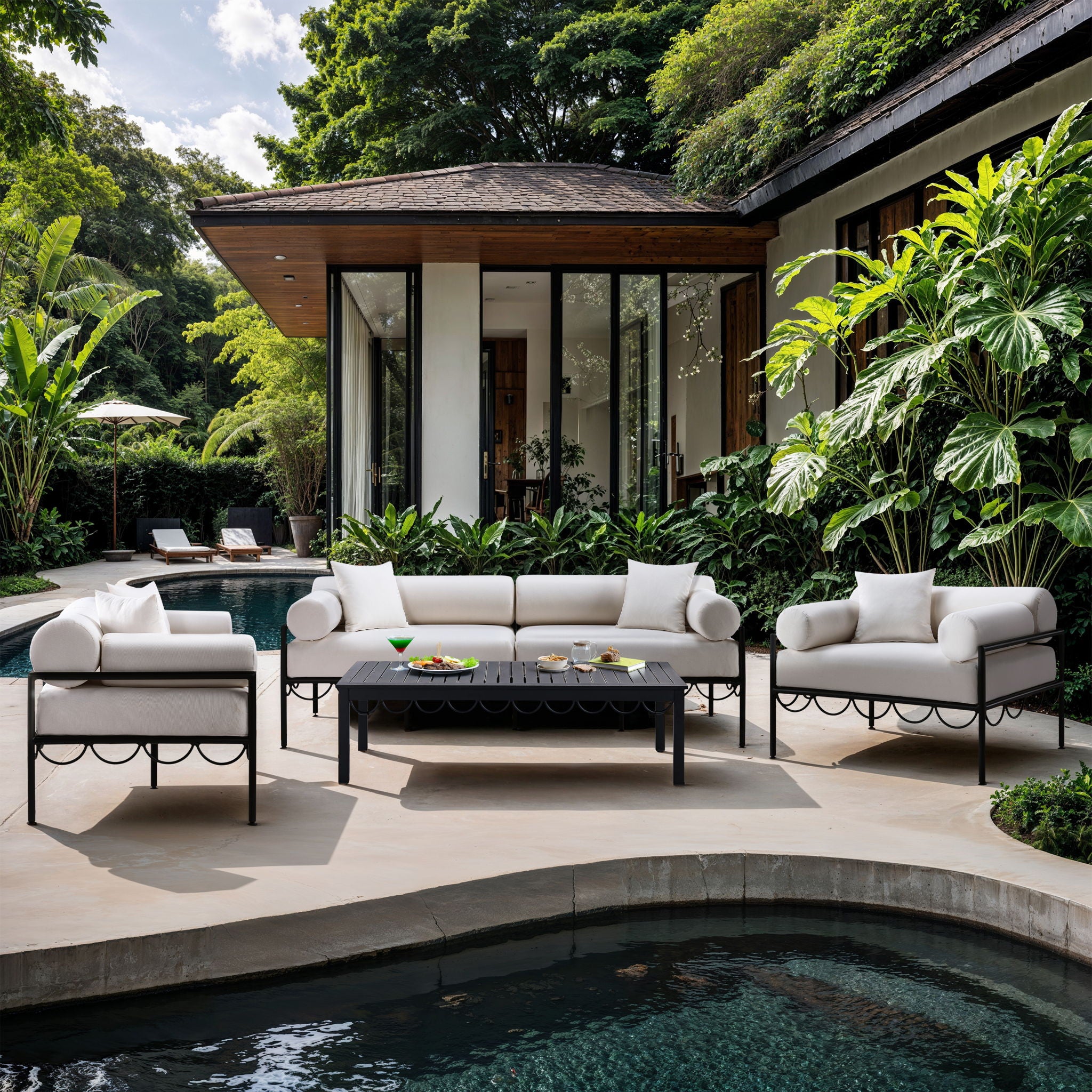 Portofino - Resilient Water Repellent Fabric 85.75" Upholstered Outdoor Patio Sofa