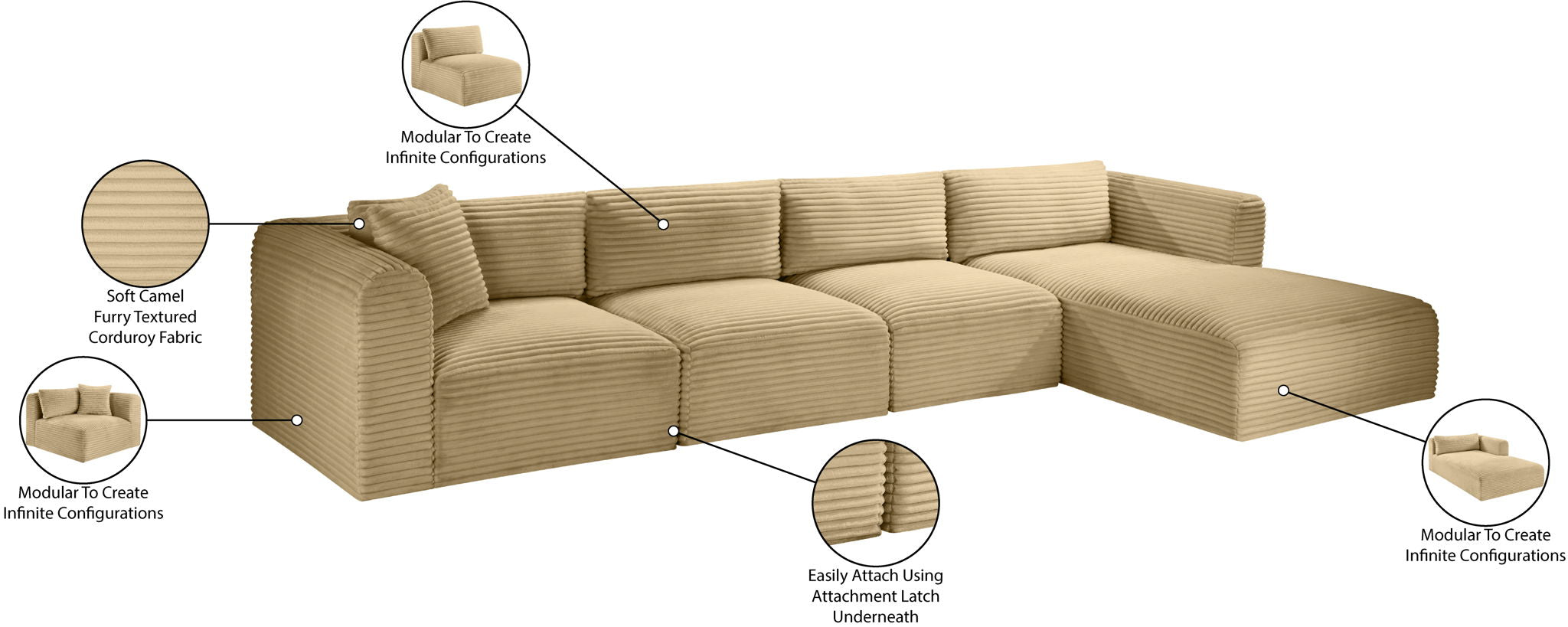 Shaggy - 4 Piece Modular Sectional