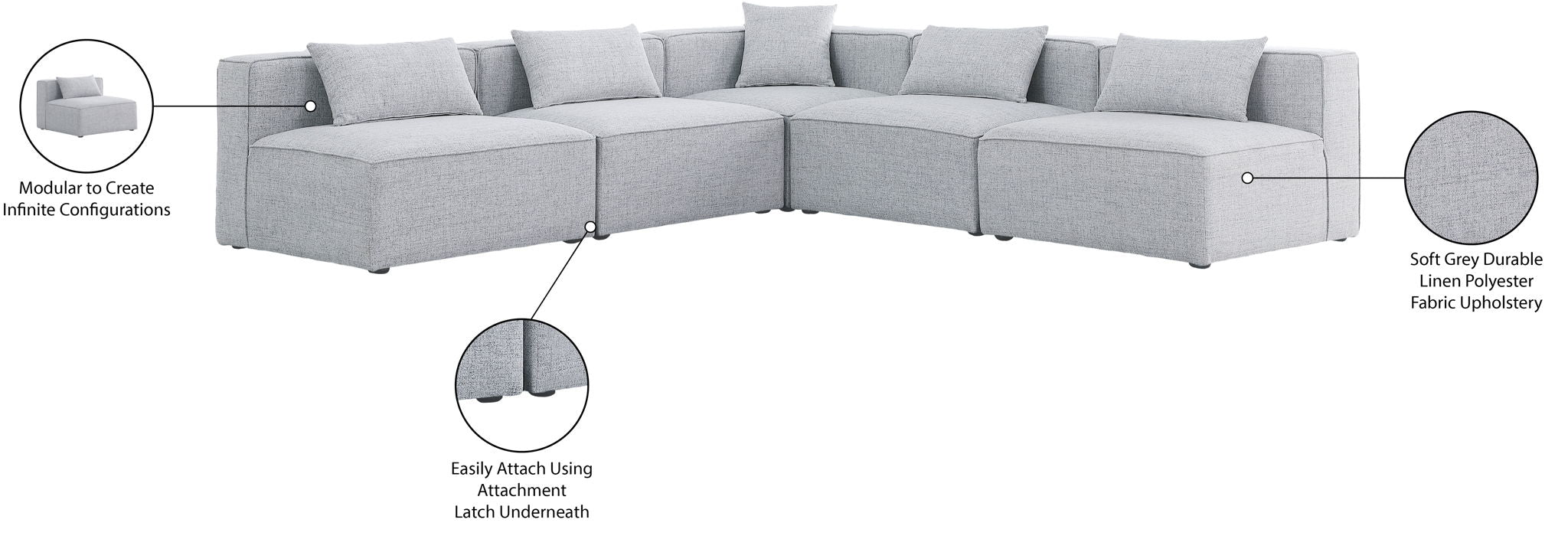 Cube - Linen 5 Piece Modular Corner Armless Sectional