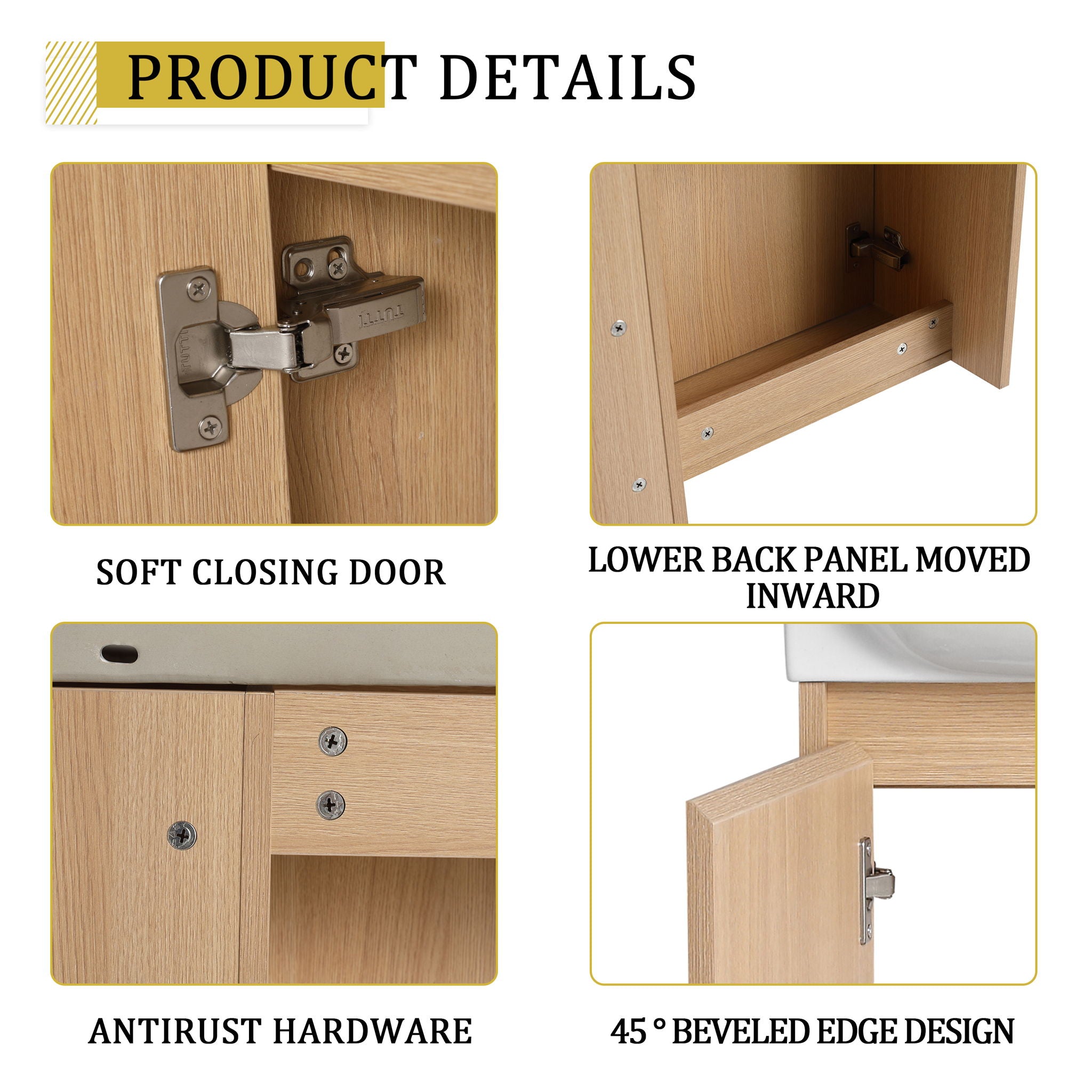 26" Wall Mounted Bathroom Vanity With Sink & Soft Close Door - Oak