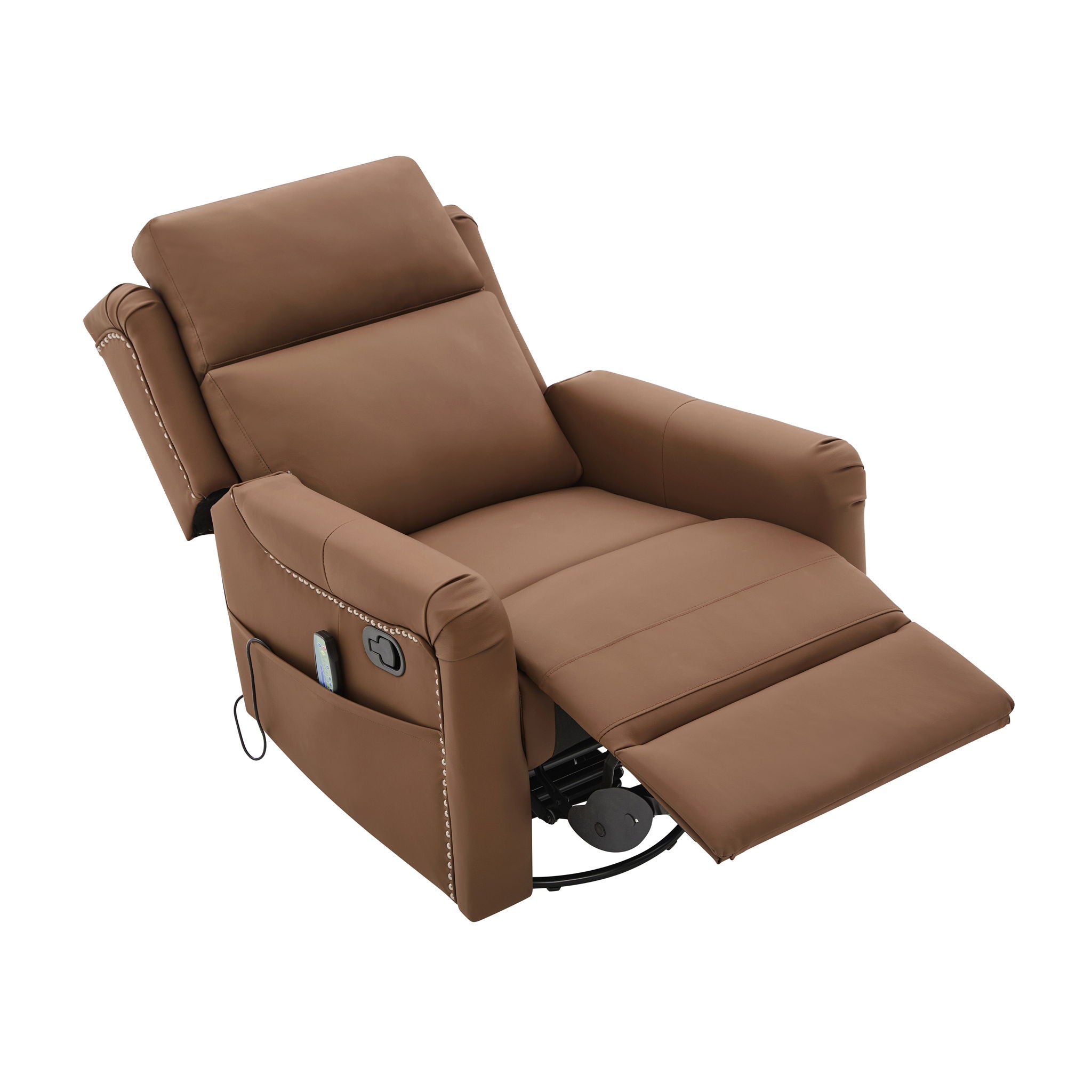 Manual Recliner, Swivel Rocking Chair With 8 Point Massage And Heating - Brown