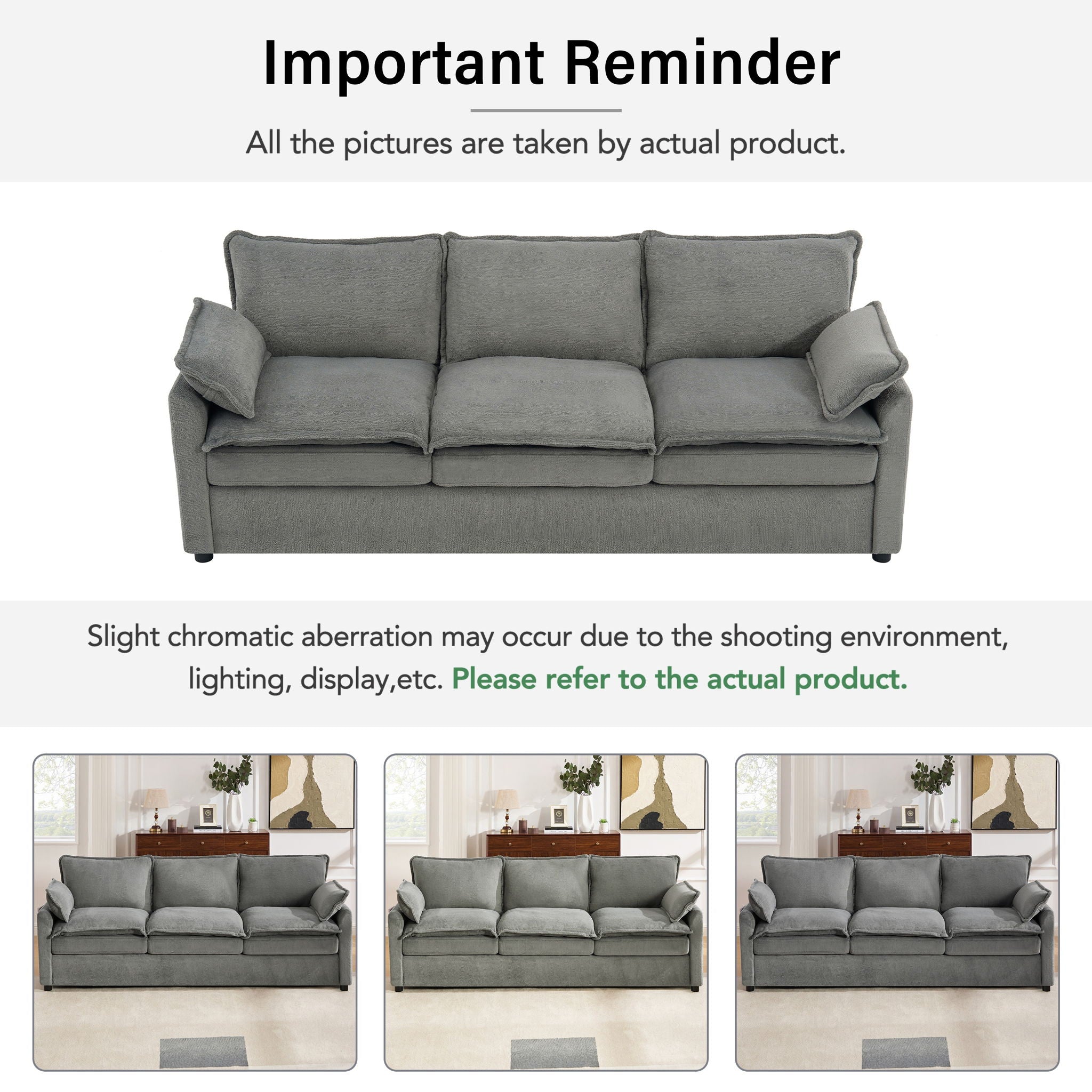 Modern Sofa Set With Double Layer Cushion And Side Storage Pockets