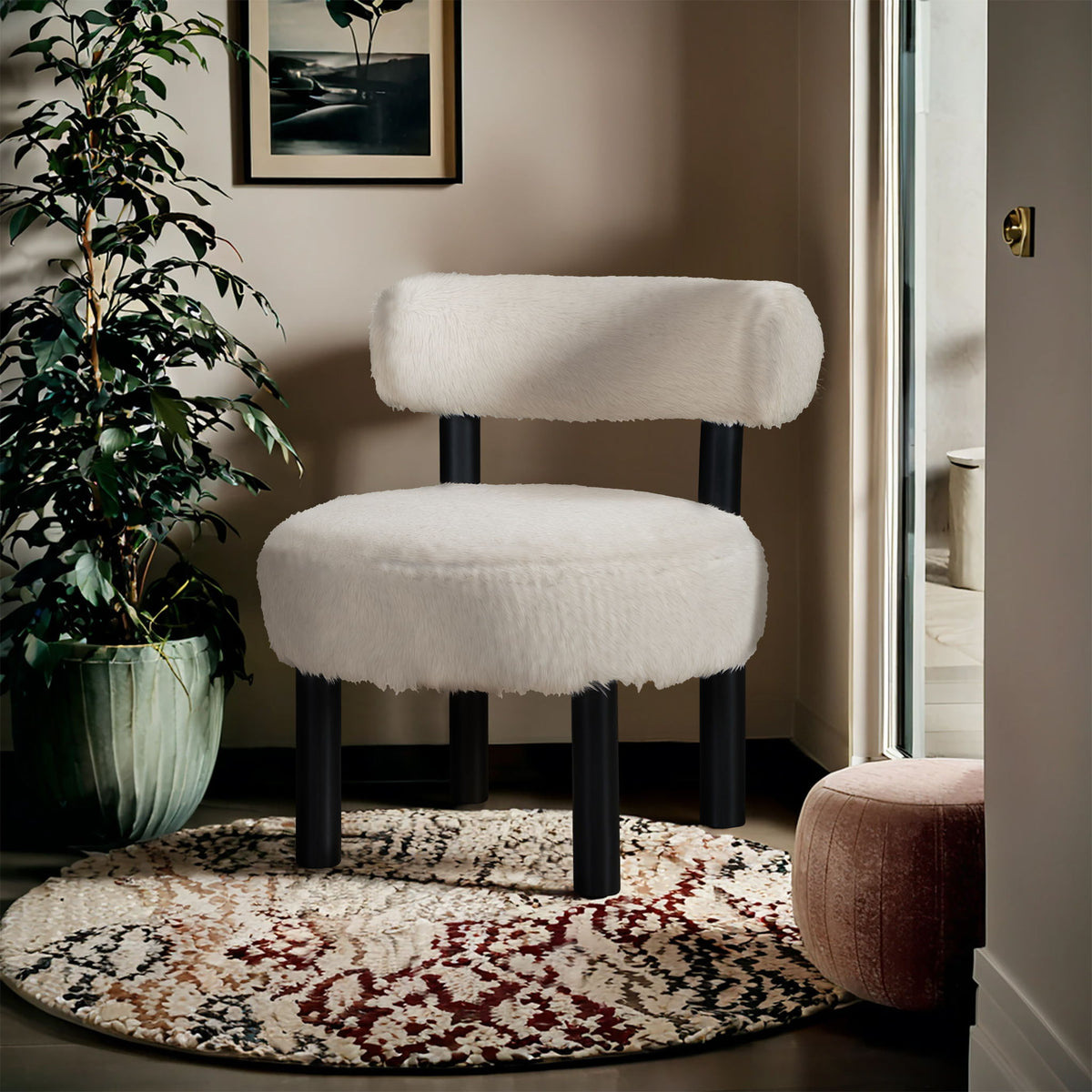 Ambre - Vegan Shearling Fabric Upholstered Accent Chair