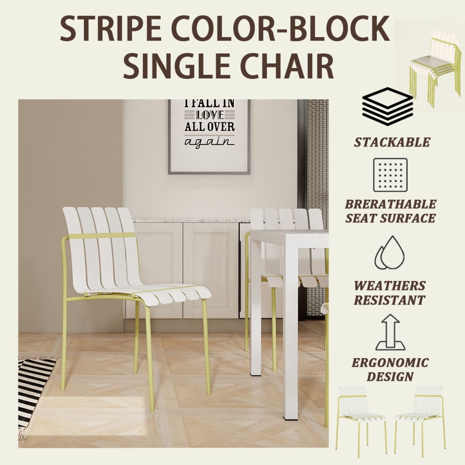 4 Piece Set Of Modern Color Block Designed Single Chairs With Round Table