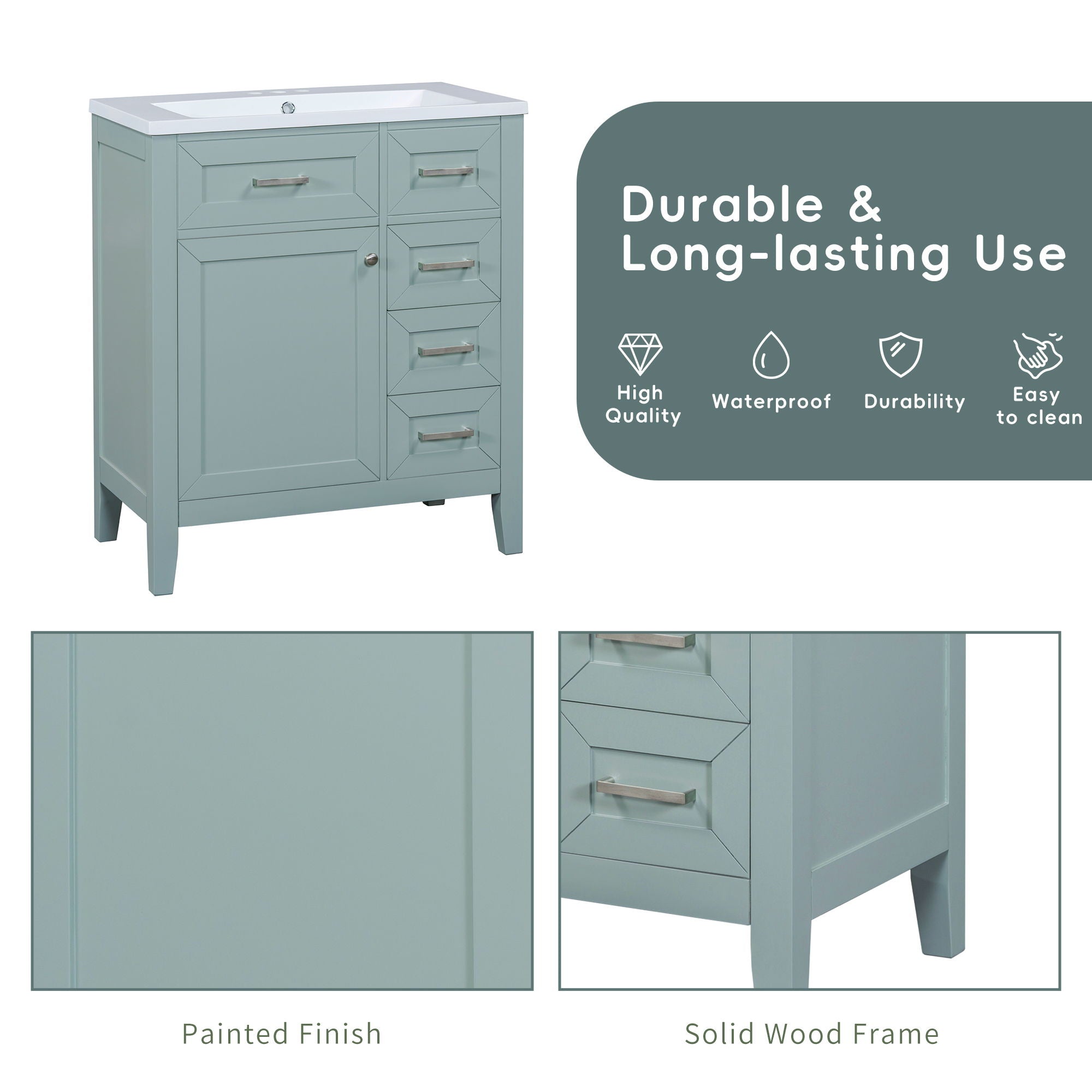Modern Bathroom Vanity With Sink Combo, 3 Drawers