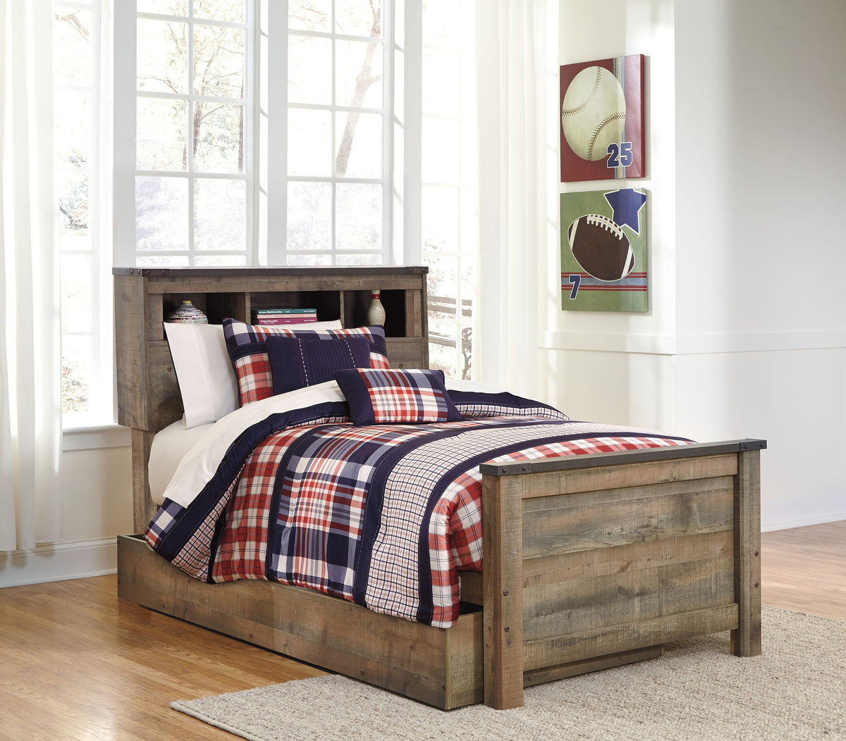Trinell - Twin Bookcase Bed With 1 Large Storage Drawer - Brown