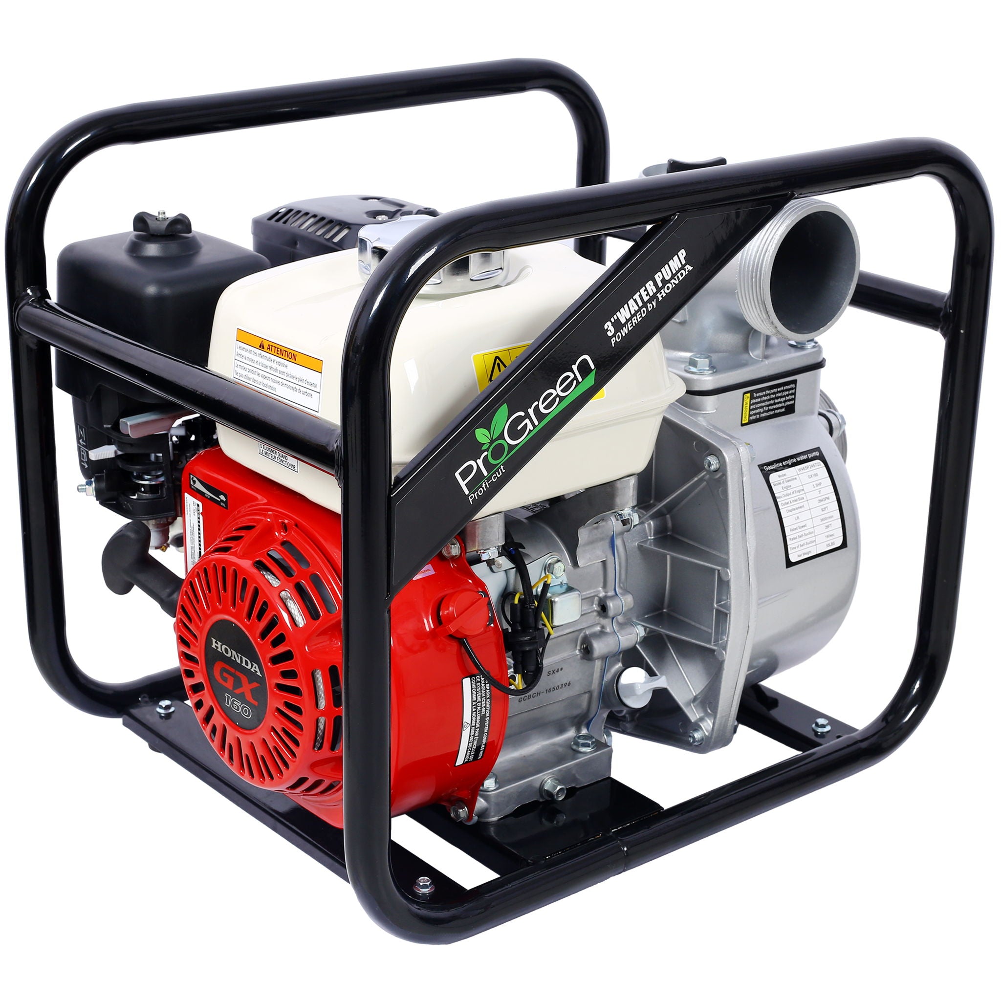 Honda - Gx160 Engine Water Pump 3" 264Gpm With 3In Npt Coupler And 25Ft Flat Hose, Aluminum - Black / Red
