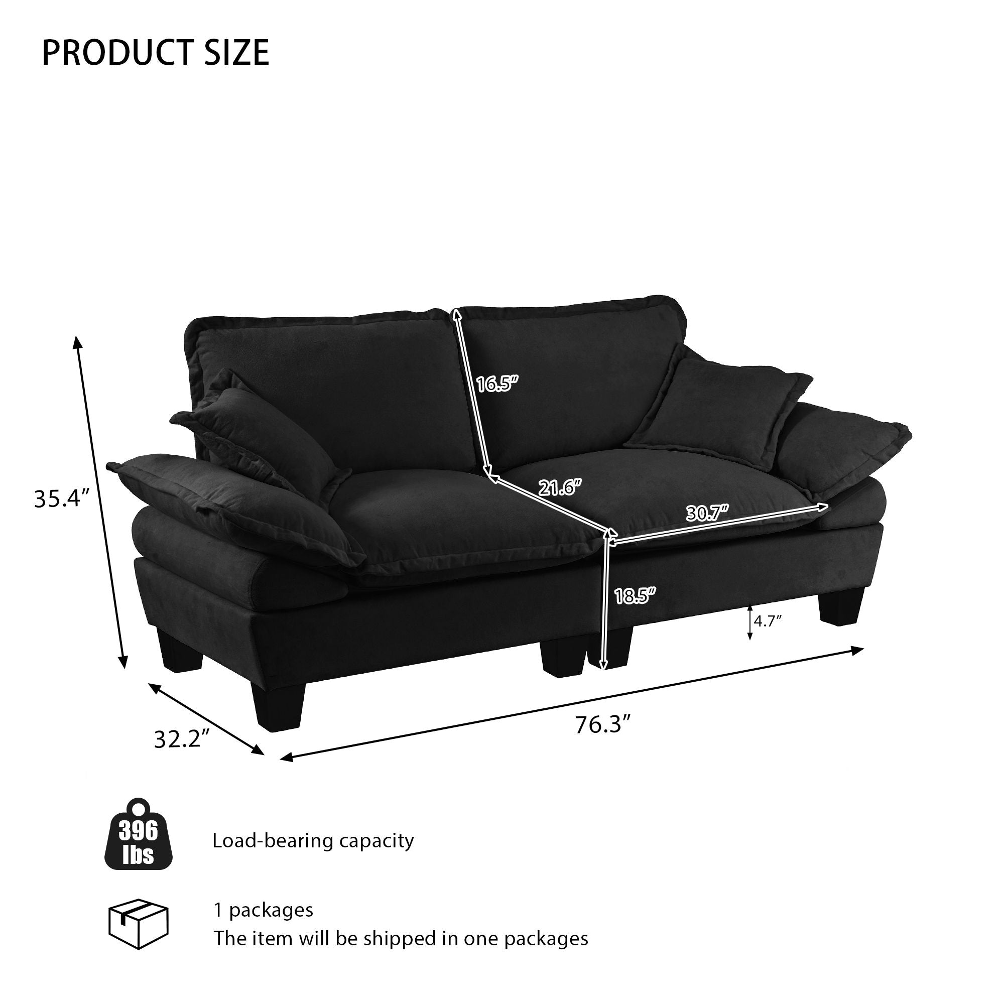 2 Seater Modular Loveseat With Curved Armrests