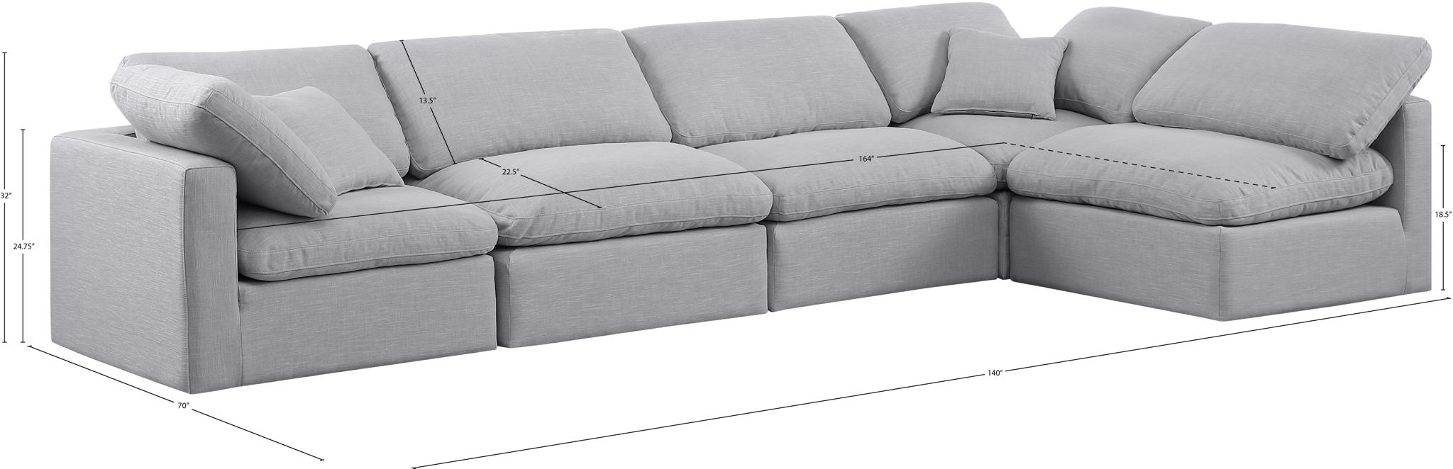 Indulge - Linen 5 Piece Modular Sectional