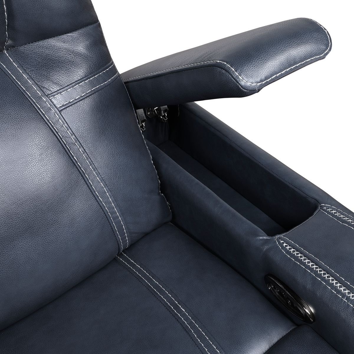 Keziah - Power Double Reclining Sofa With Power Headrests And Storage Arms - Blue
