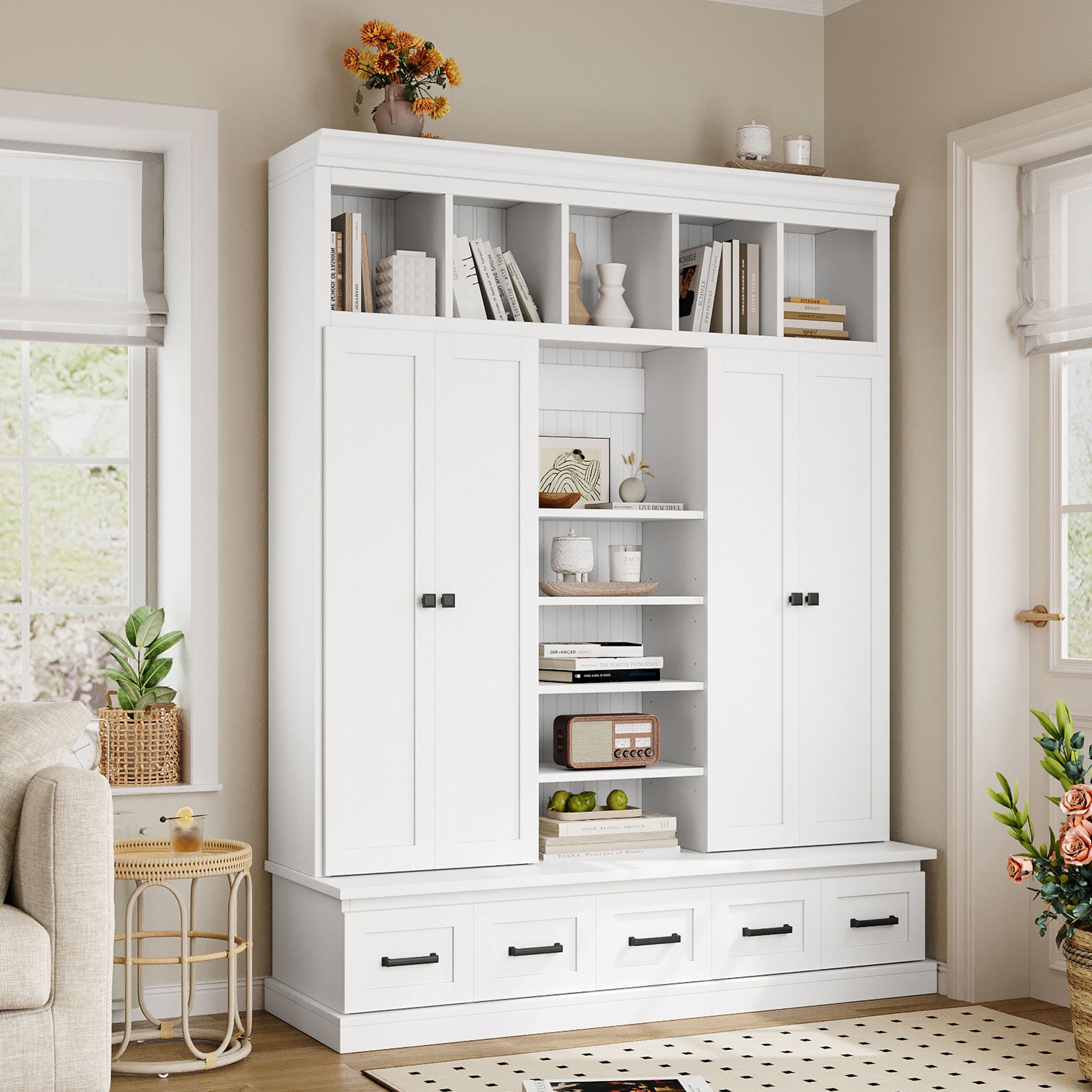 Hall Tree & Bench And 5 Storage Cubbies