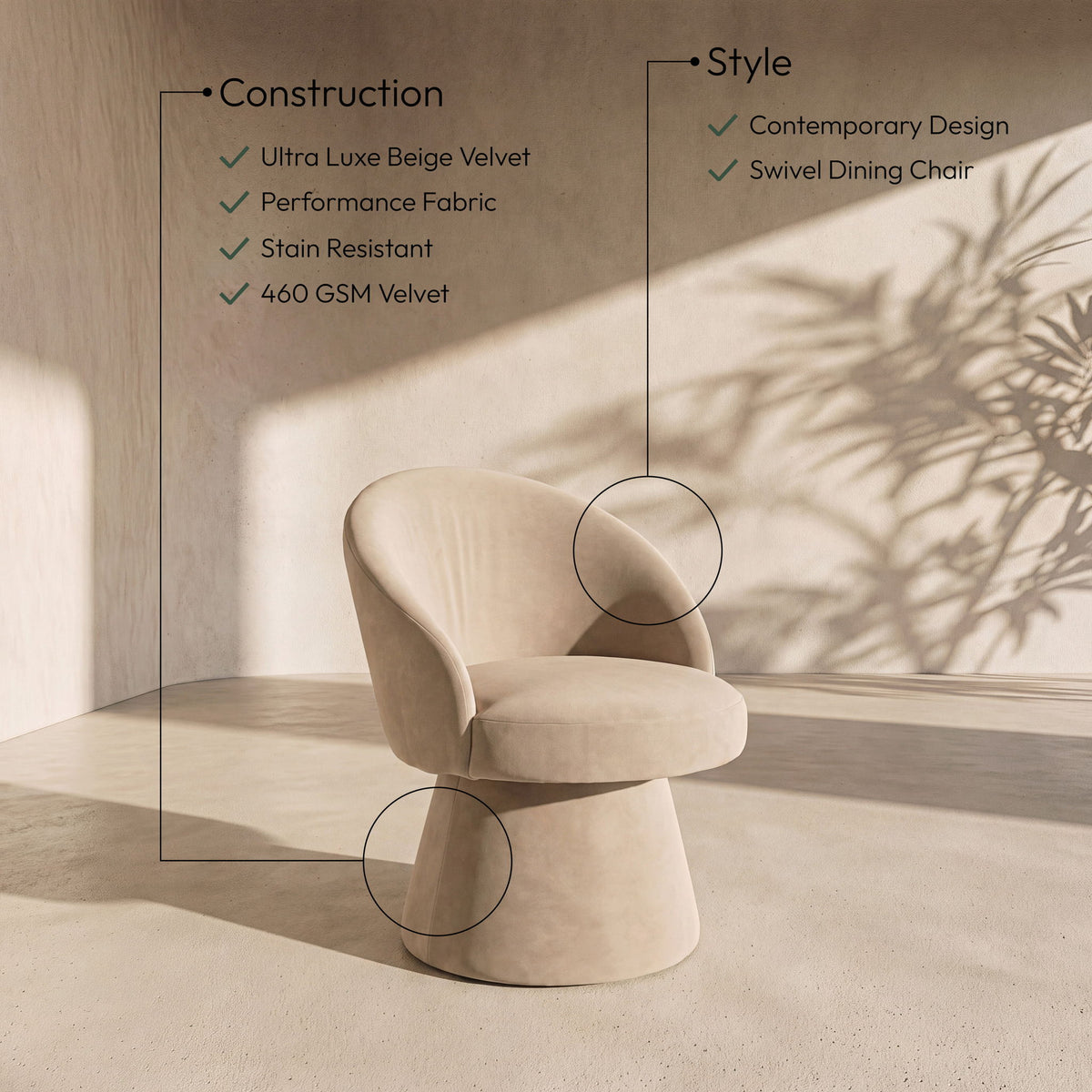 Selene - Upholstered Swivel Dining Chair