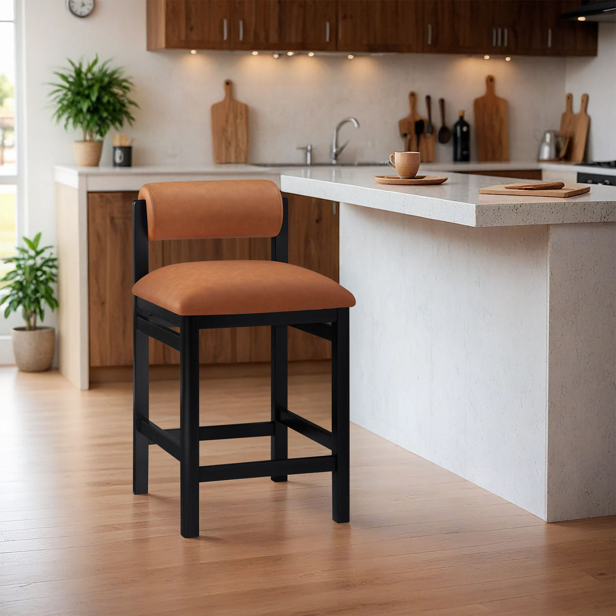Roundhill - Faux Leather Counter Stool - Black Frame