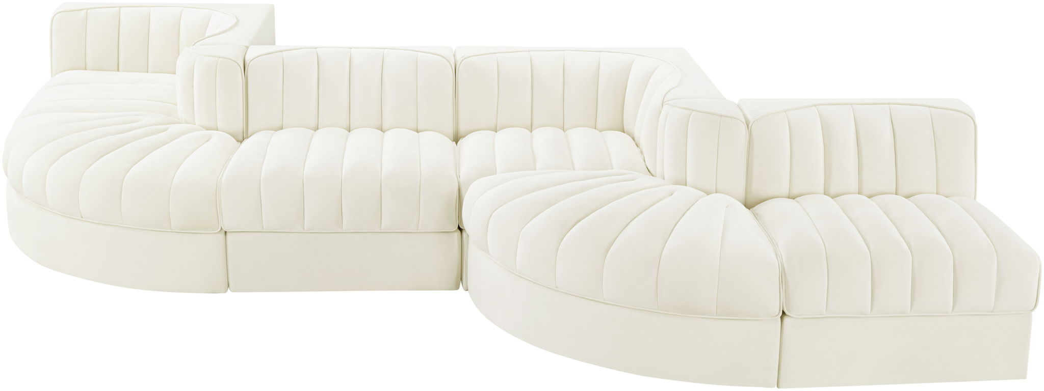 Rummi - Rounded Velvet Performance Fabric Upholstered 6 Piece Modular Sectional