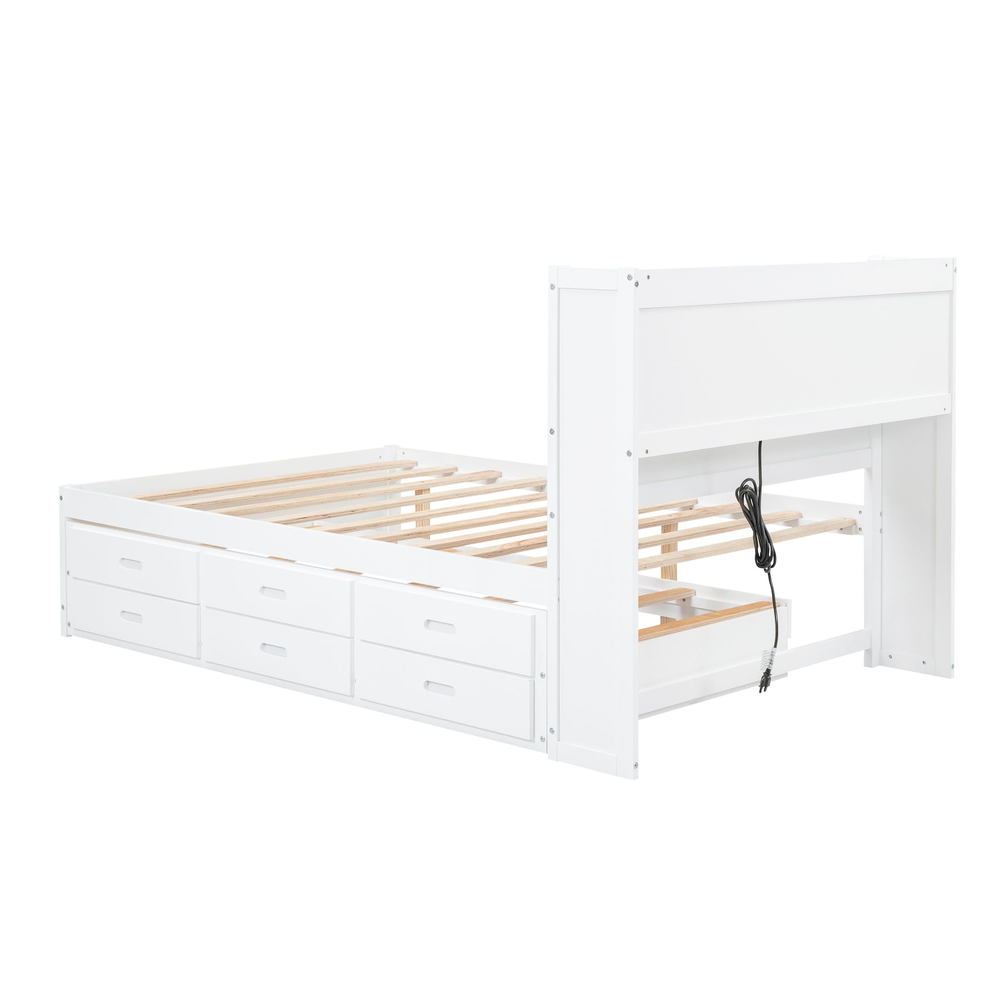 Platform Bed With Trundle, Drawers, USB Ports And Built In Shelves