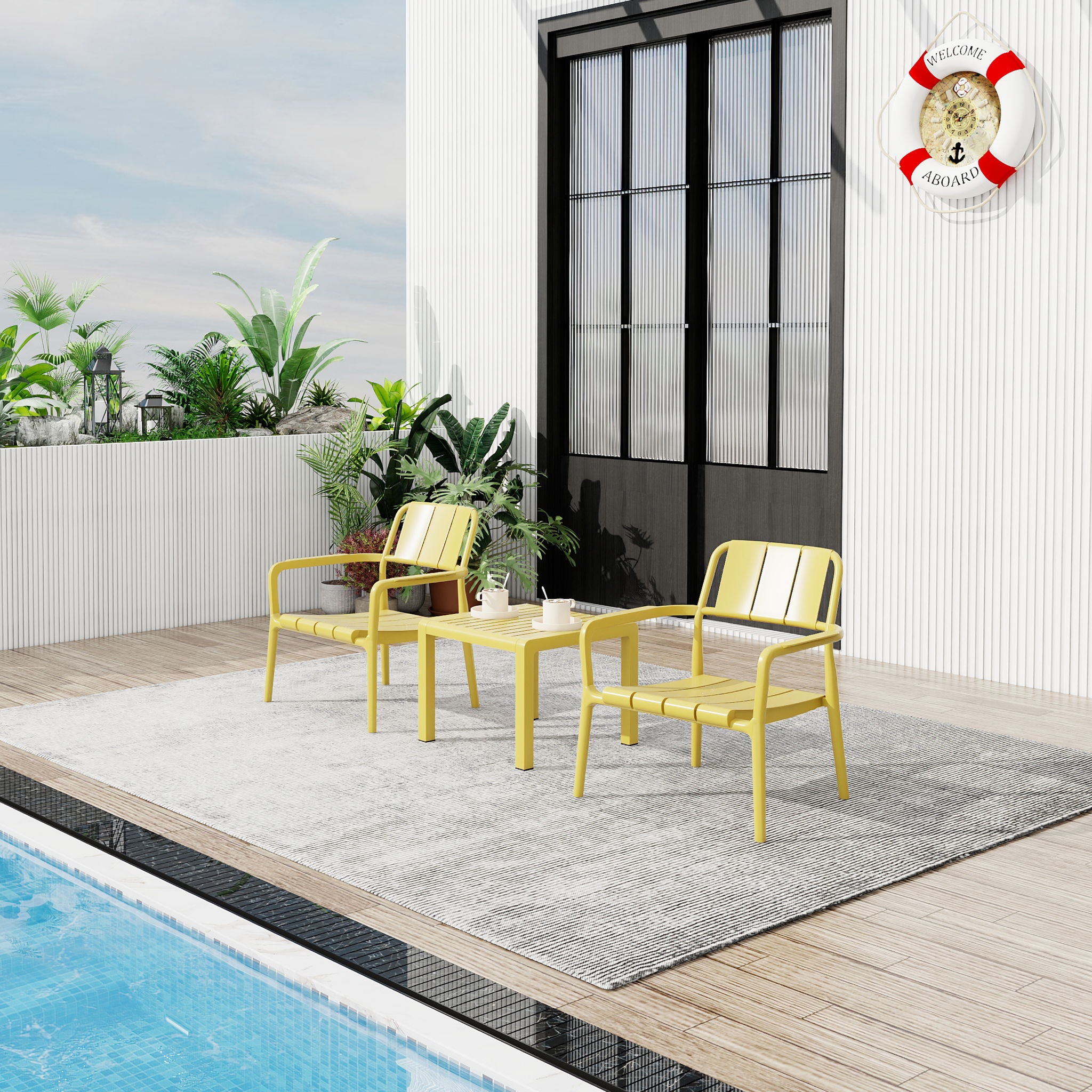 3 Piece Indoor / Outdoor Leisure Table And Chair Set (2 Chairs And 1 Coffee Table), UV Resistant, Waterproof And Durable - Brick Yellow