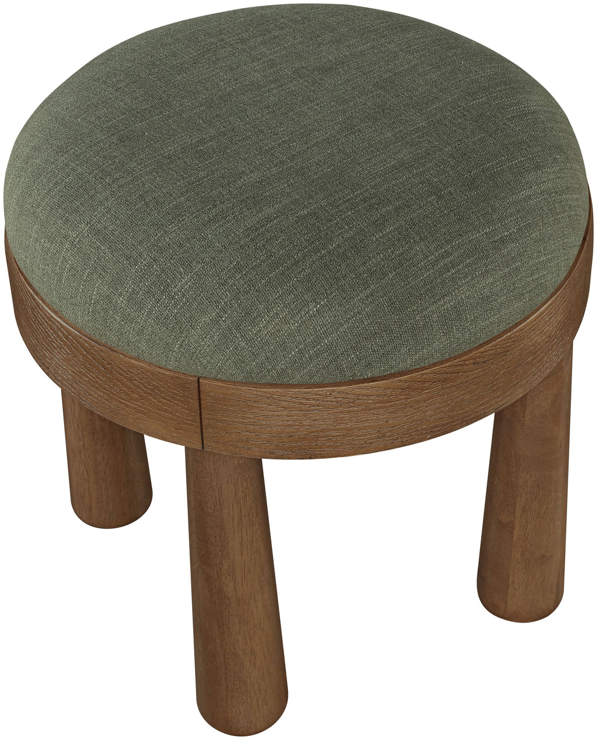 Larea - Linen Textured Fabric Upholstered Ottoman - Walnut Base
