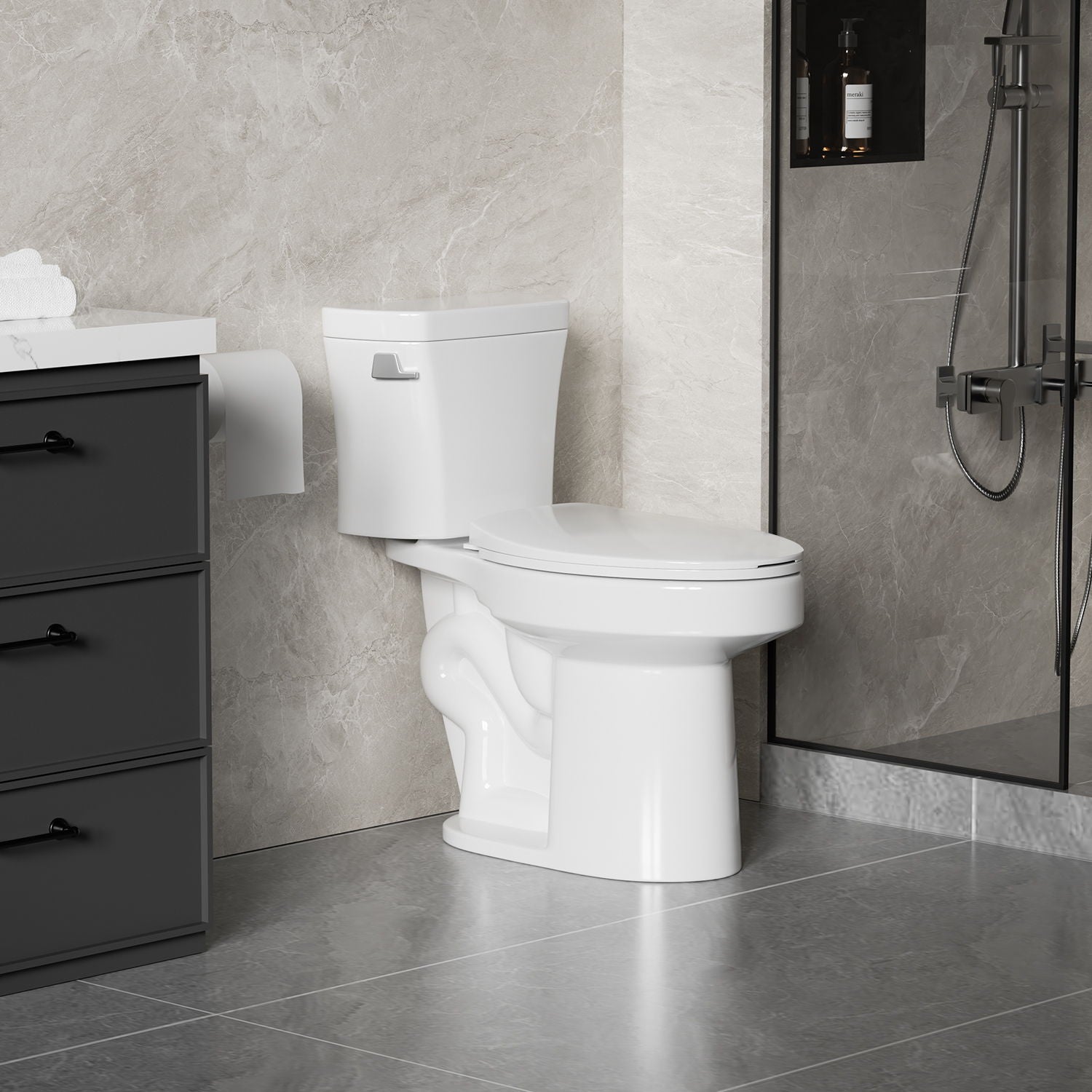 Gloss 2 Piece Toilet With 1.28 Gpf Tornado Flush, Rimless Bowl, Soft Closing Seat - Gloss White