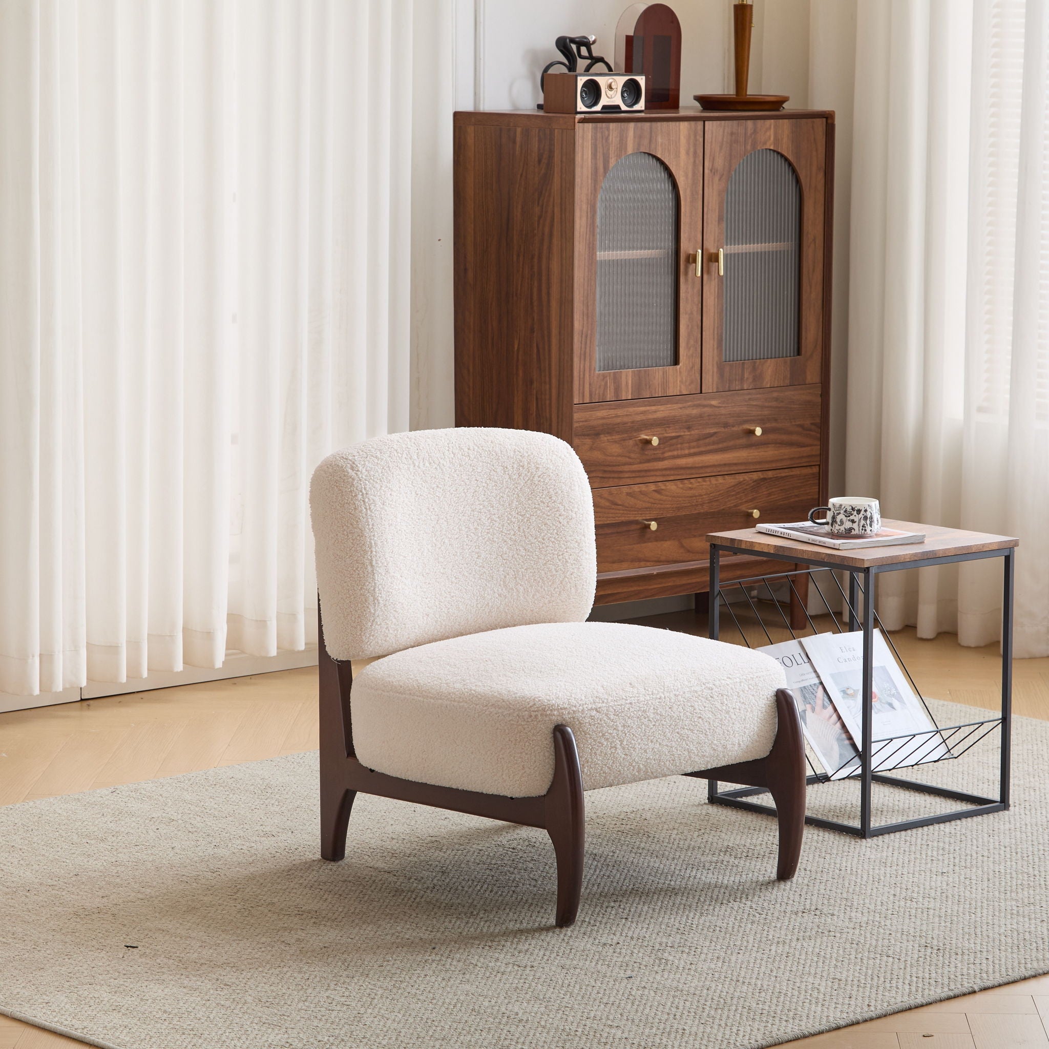 Modern Boucle Lounge Chair With Solid Wood Frame, Soft And Durable Boucle Upholstery - Beige