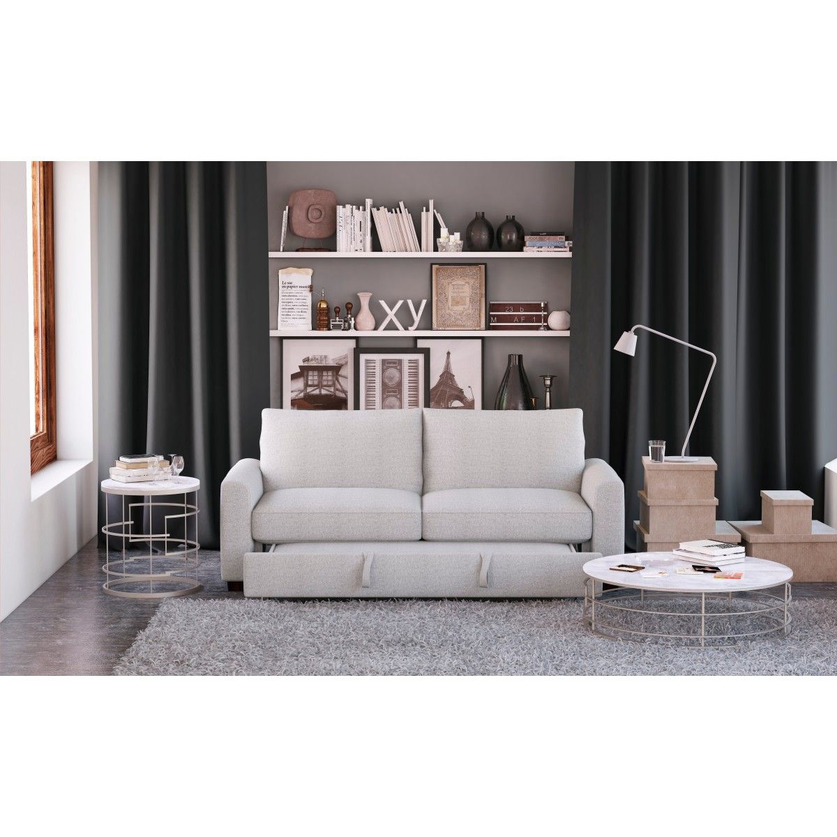 Price - Convertible Studio Sofa With Pull-Out Bed - Gray
