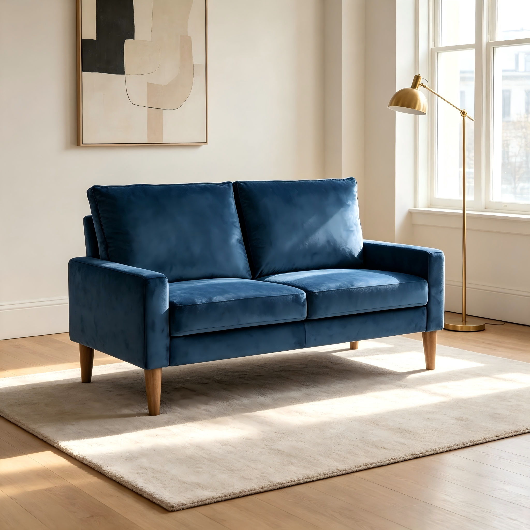 Upholstered Loveseat Sofa, 2 Seater Couch For Living Room Apartment - Dark Blue