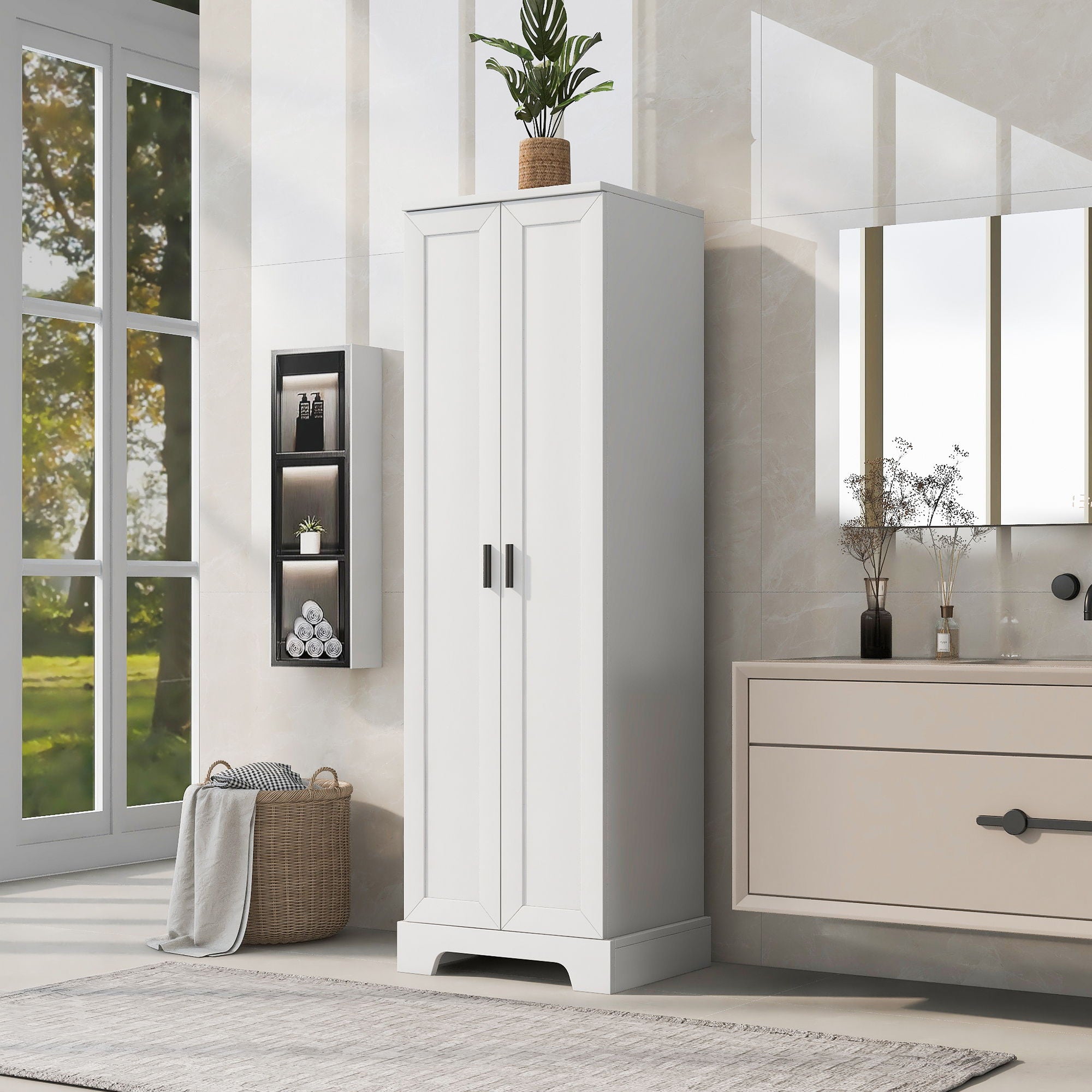 Storage Cabinet With 2 Doors For Bathroom Or Office, Adjustable Shelf - White