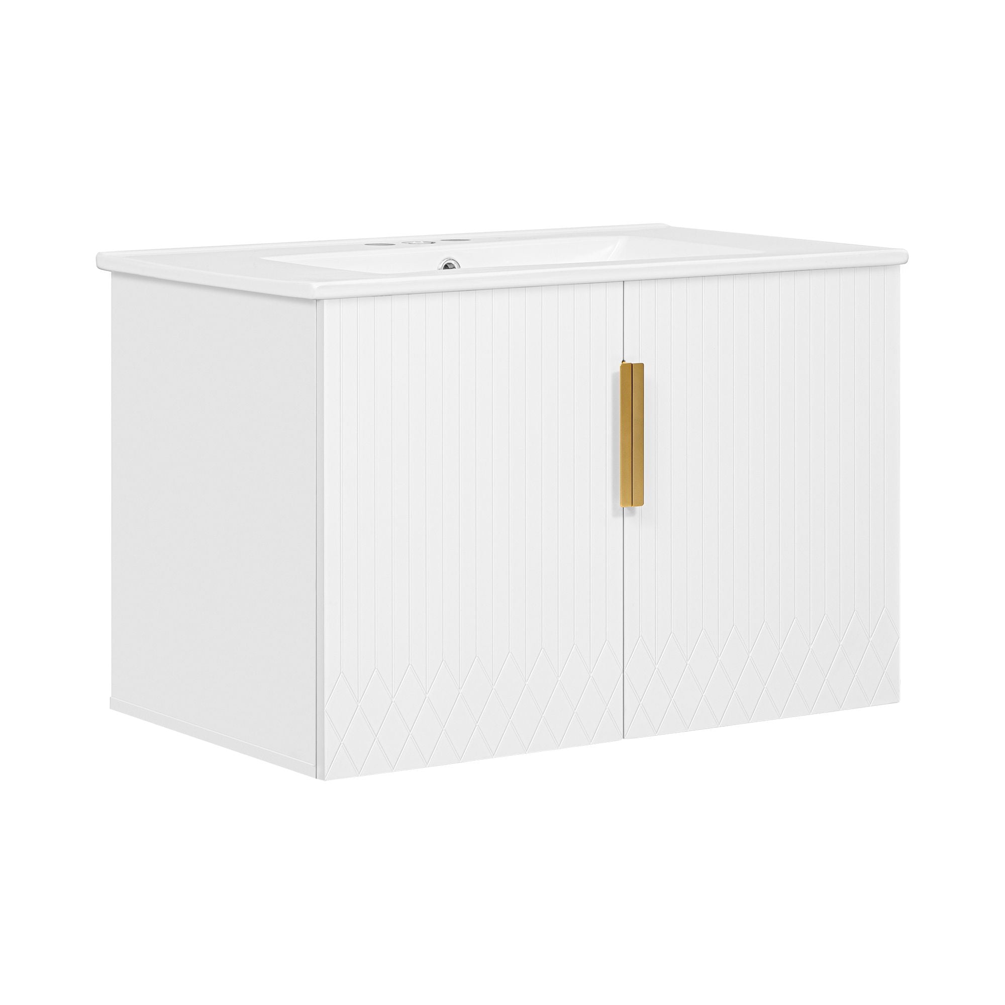 Bathroom Vanity With Sink, Rectangular Storage Cabinet With 2 Soft Closing Doors - White