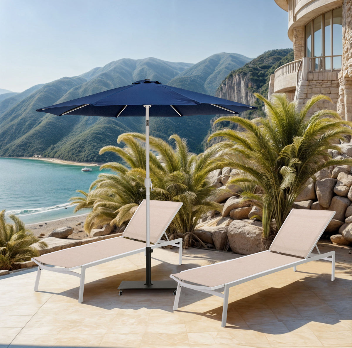Fiji - Aluminum Patio Umbrella With Square Black And White Base