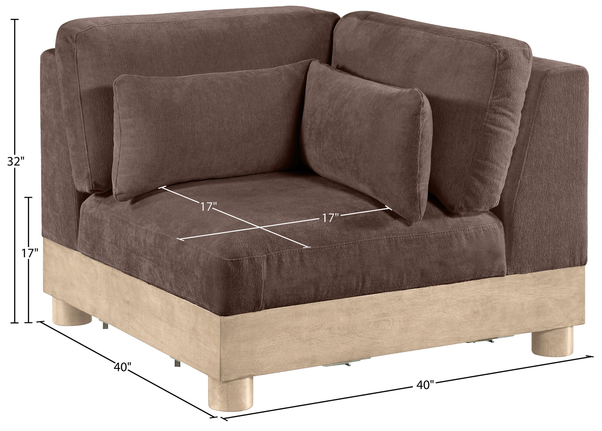 Turin - Chenille Fabric Upholstered Modular Corner Chair - Natural Base