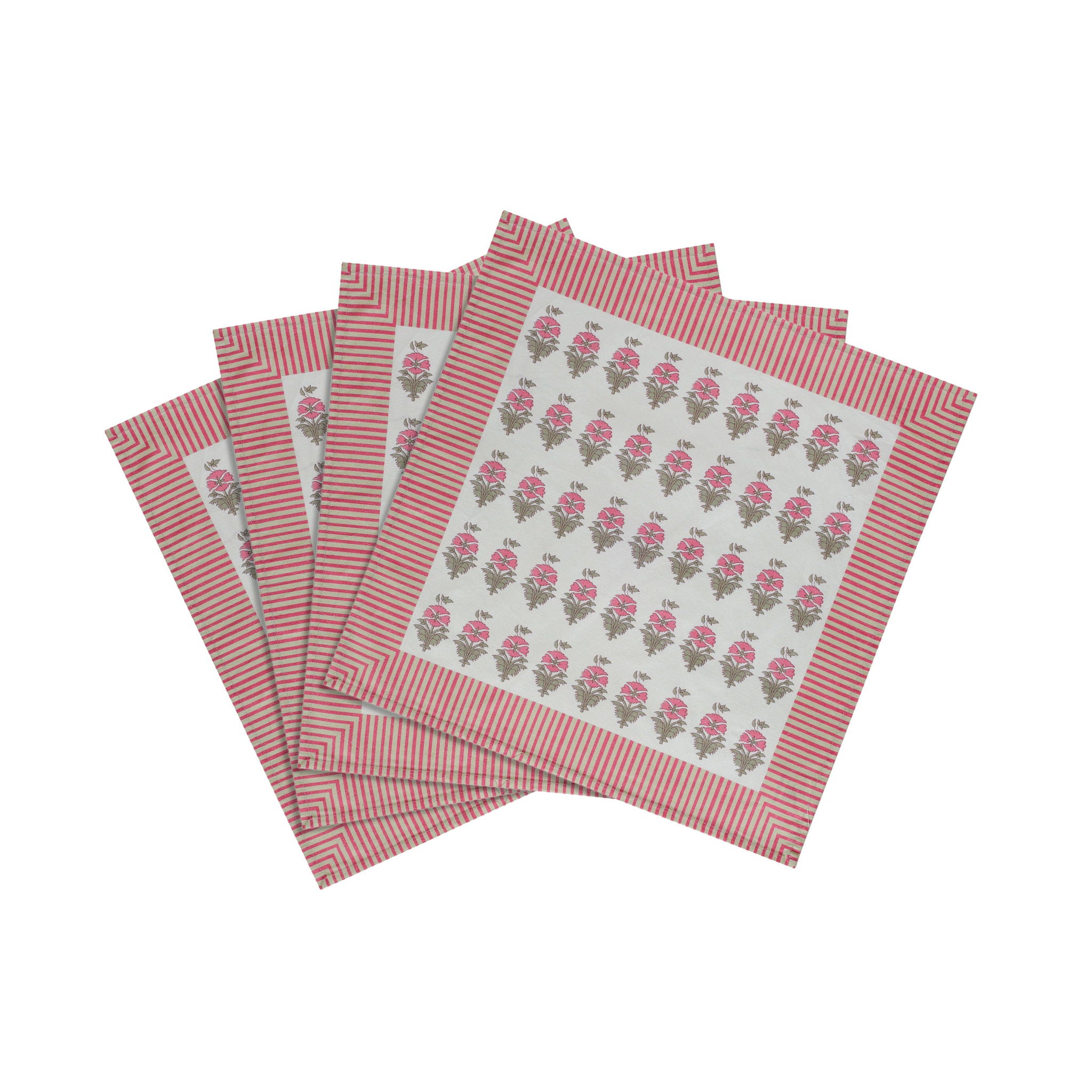 Crissy - Cotton Canvas Printed Napkins (Set of 4) - Pink Vintage Floral