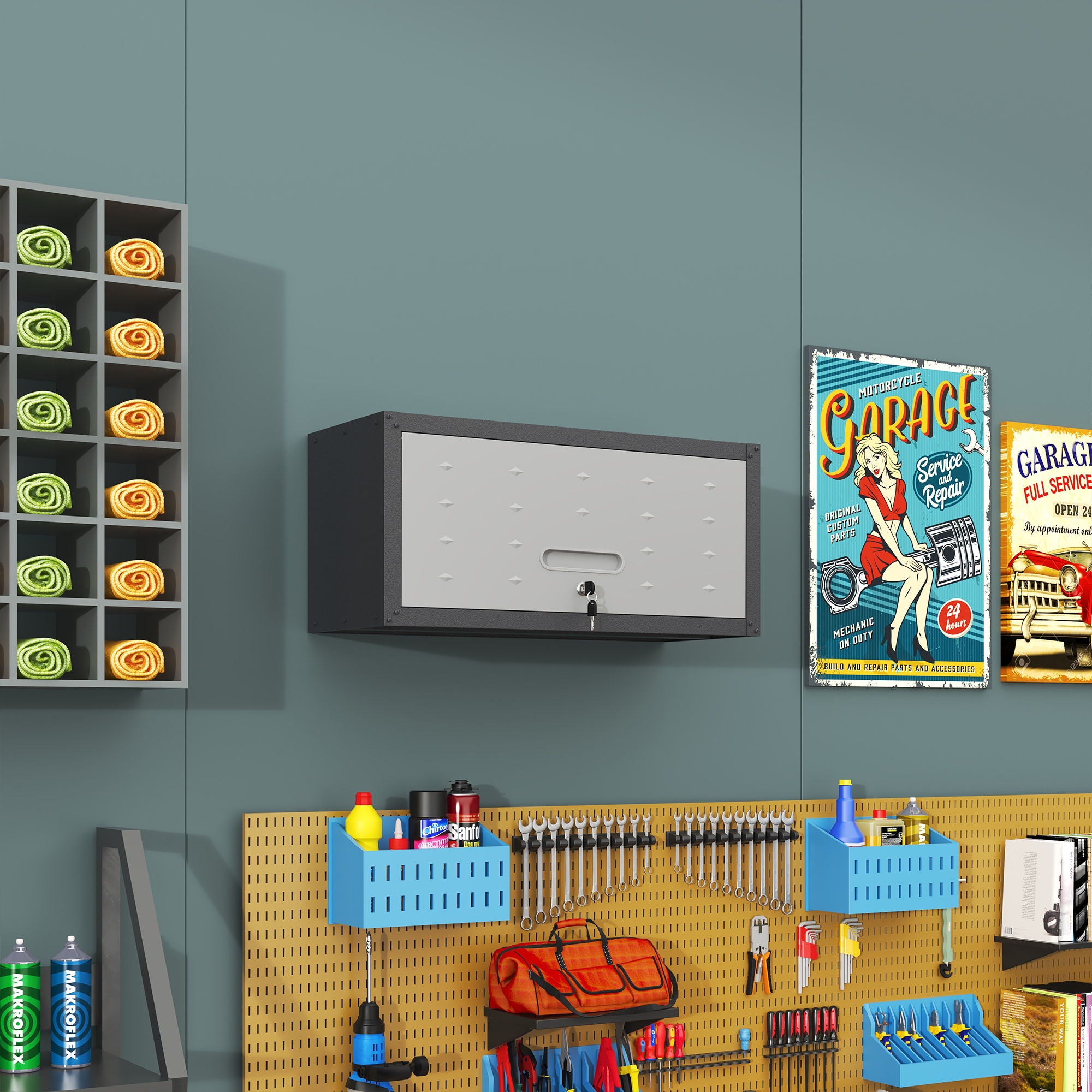 Heavy Duty Metal Wall Mounted Tool Storage Cabinet Steel Metal Garage Storage Cabinet - Black / Gray