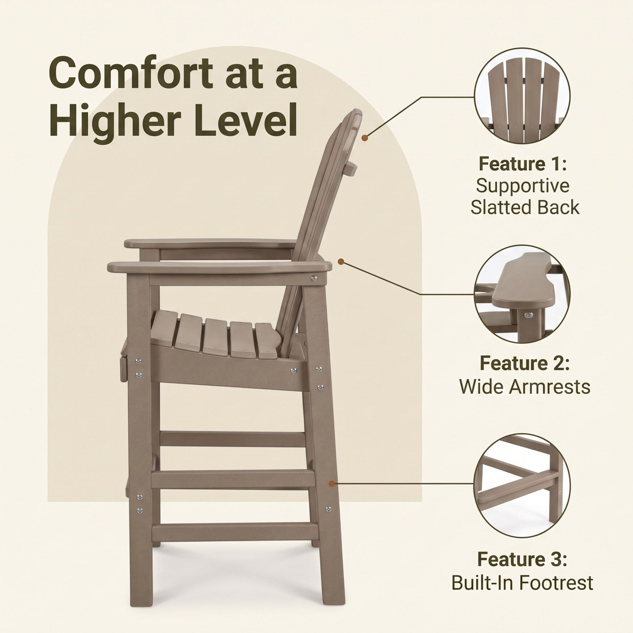 Bar Height Adirondack Chair With Cup Holder And Armrests