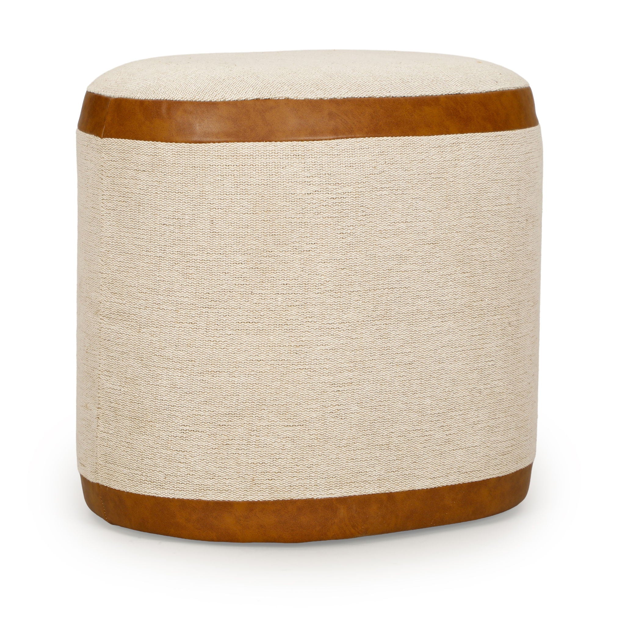 Huche - Cotton Jute and Vegan Leather Oval Ottoman - Natural